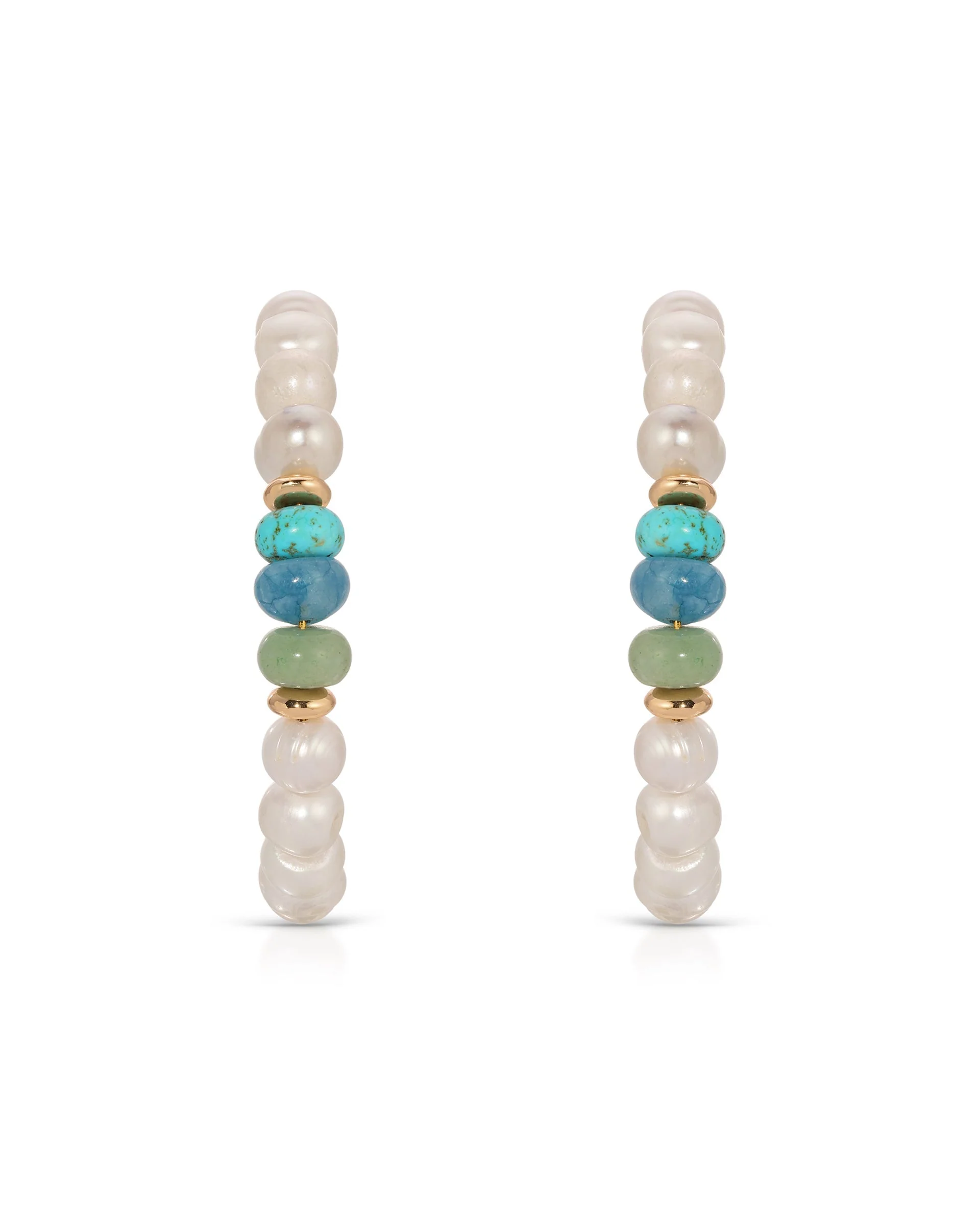 Beach Day Pearl and Gemstone Hoop Earrings - Image 3