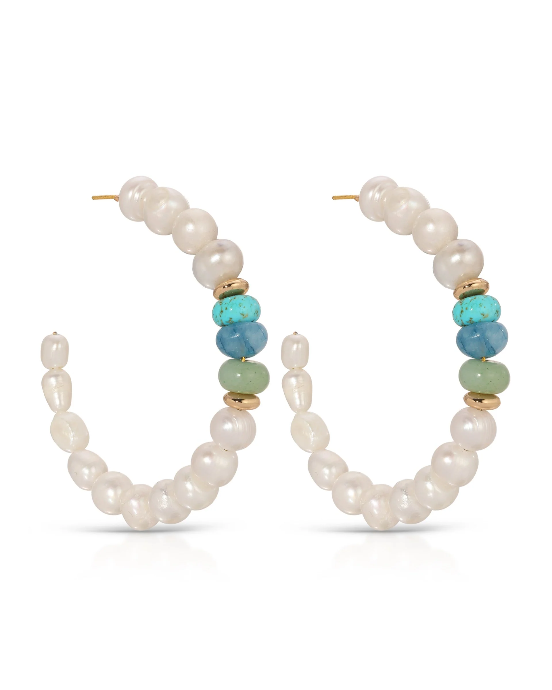 Beach Day Pearl and Gemstone Hoop Earrings - Image 5