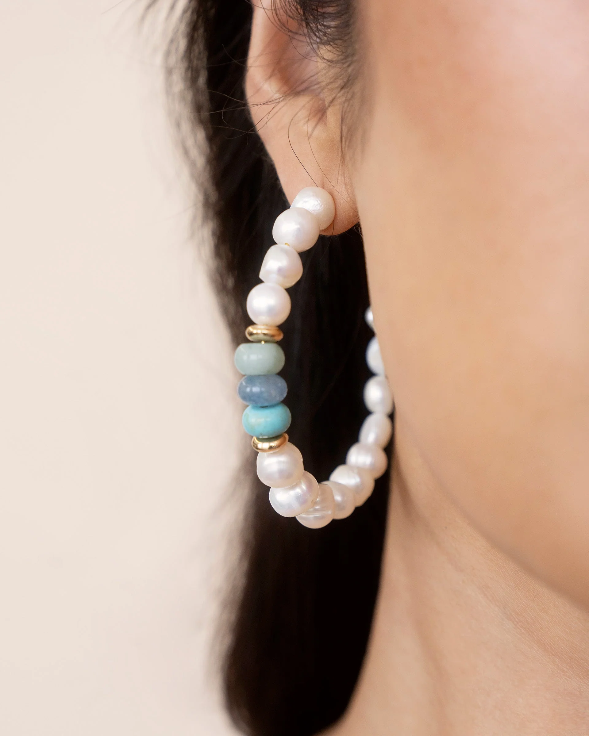 Beach Day Pearl and Gemstone Hoop Earrings - Image 6