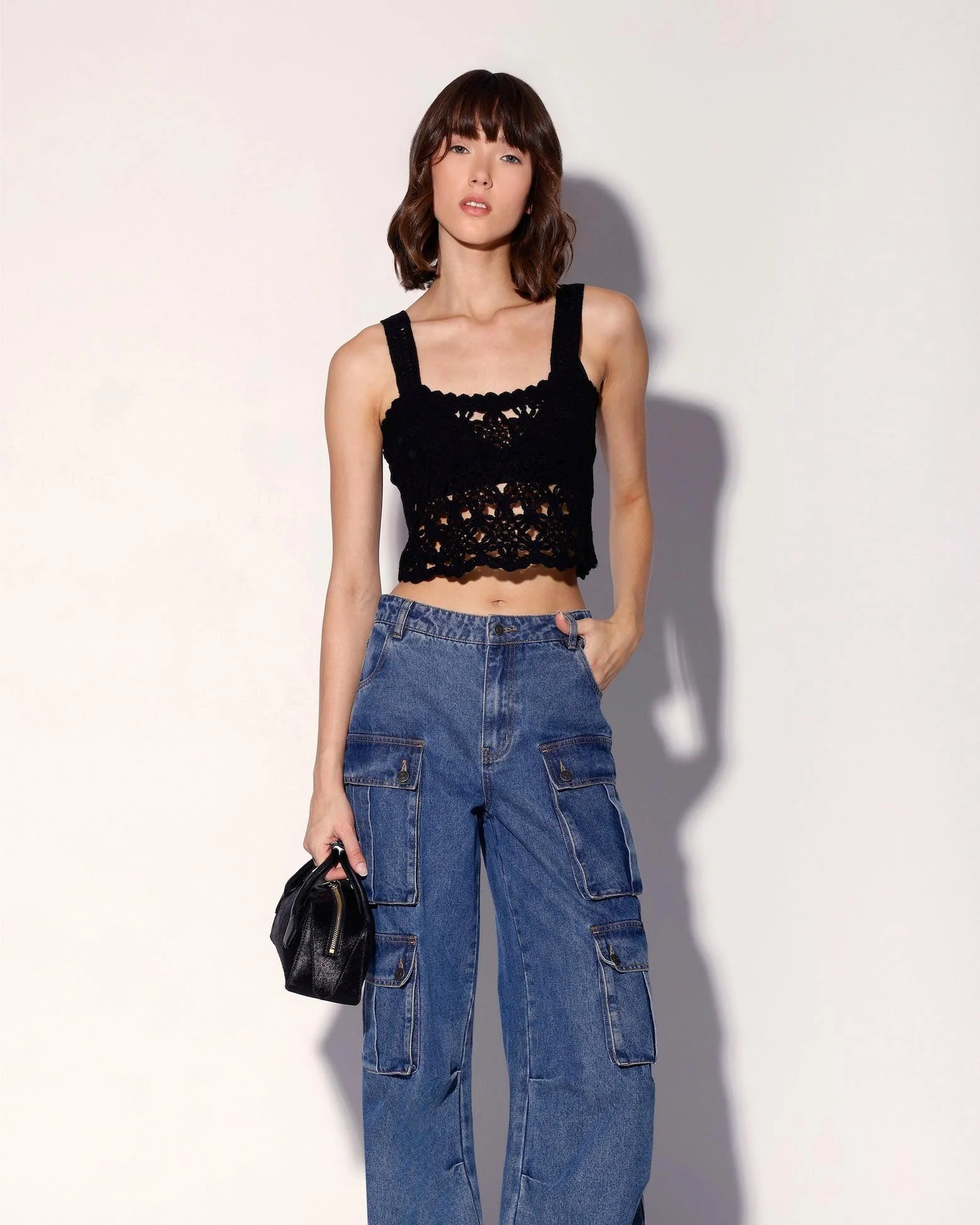 Beverly Tank Top, Dot Crochet Black - Image 2