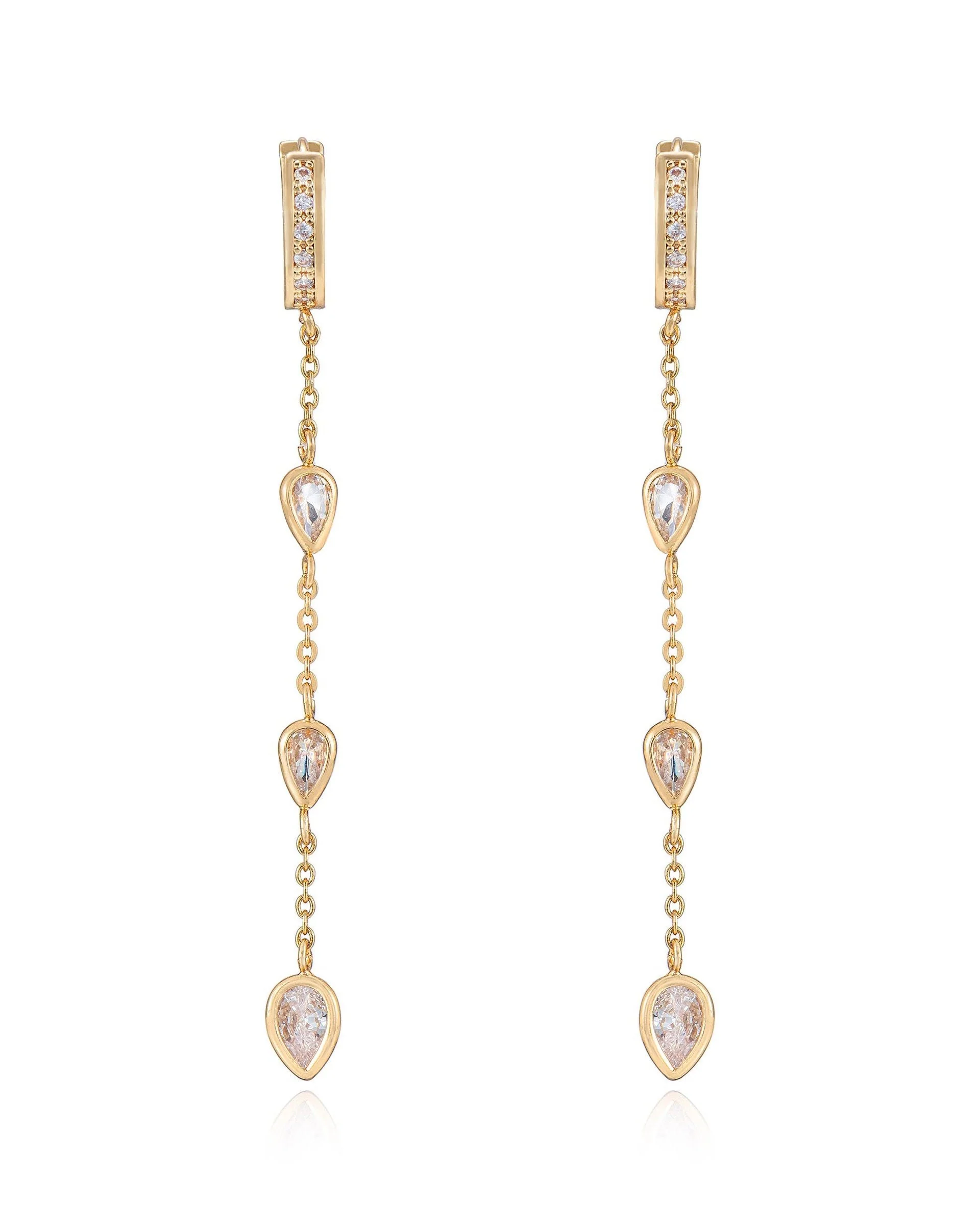 Bezel Crystal Huggie Dangle Earrings - Image 3