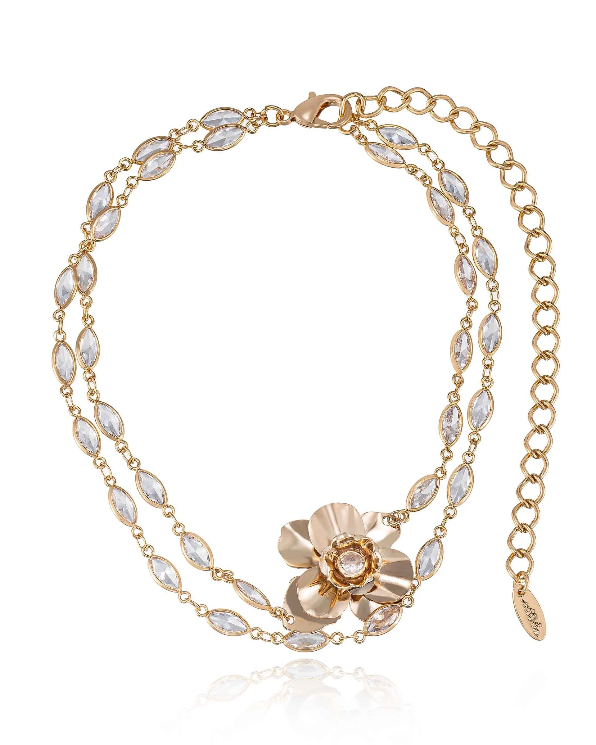Bezel Crystal Layered Flower Necklace - Image 3