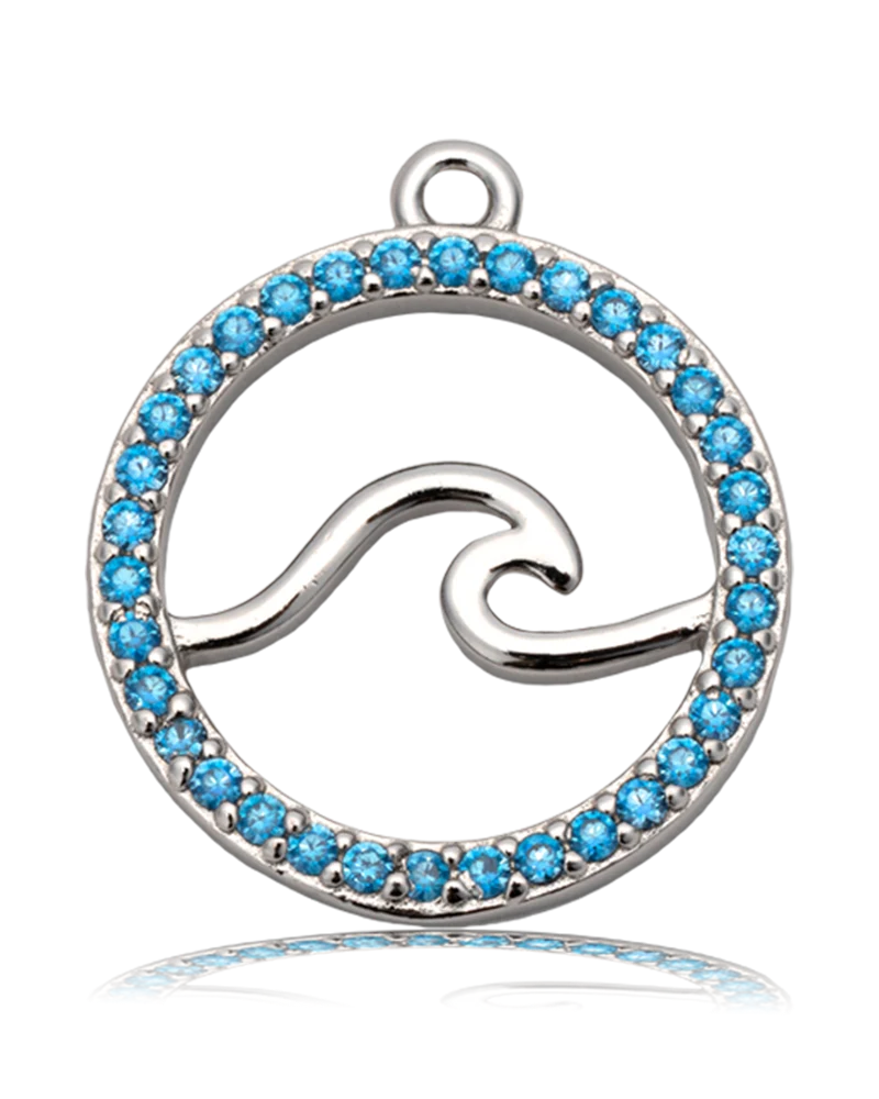 Blue Aquamarine Gemstone Bracelet with Serenity Wave Sterling Silver Charm - Image 3
