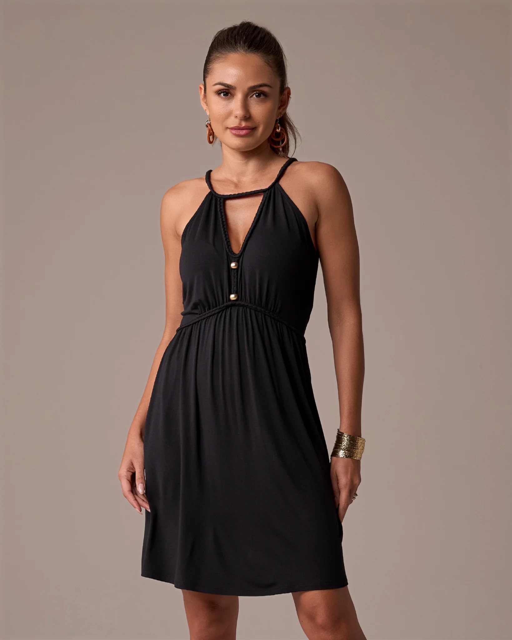 Boho Braided Short Dress Black