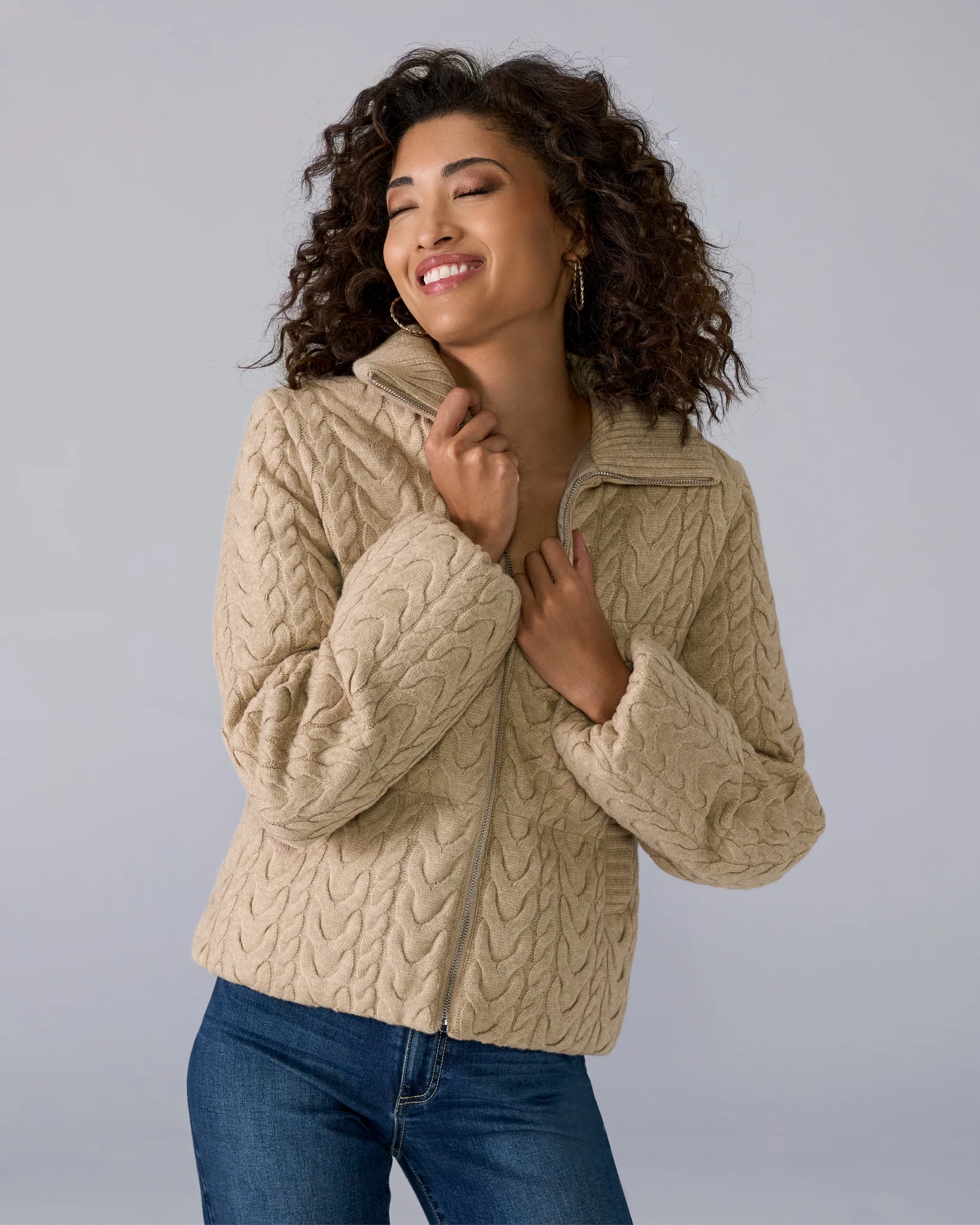 Cable Knit Puffer Coat Heathered Oatmeal