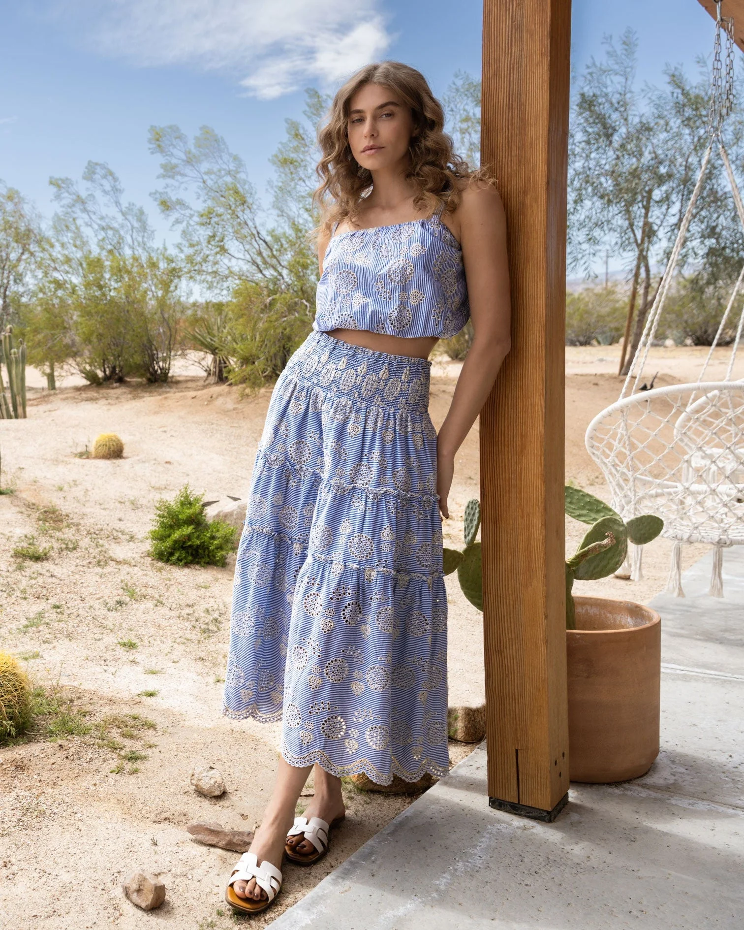 Dani Top In Pinstripe Eyelet - Image 3