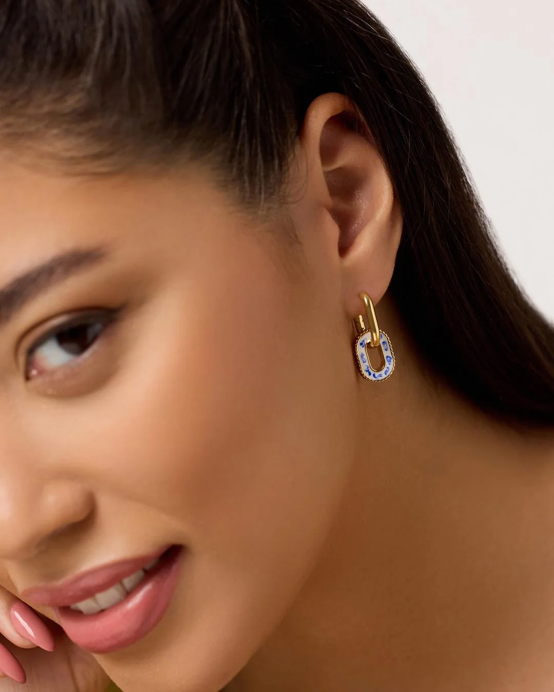 Double Hoop Earrings - Ash Double Marble Blue - Image 3