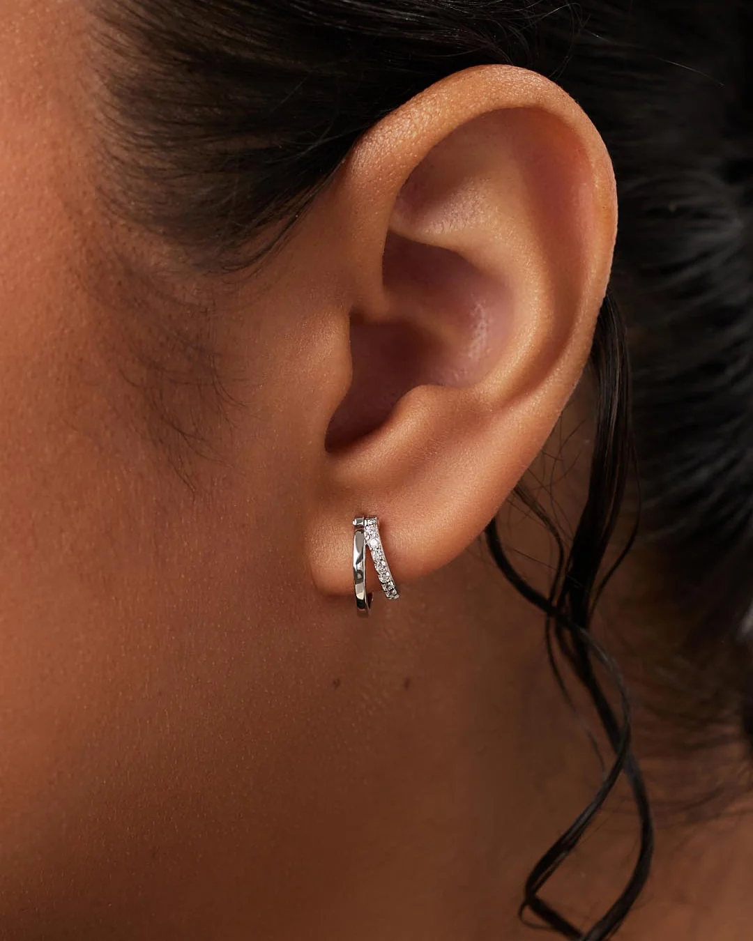 Double Hoop Earrings - Toda Mini Silver - Image 2
