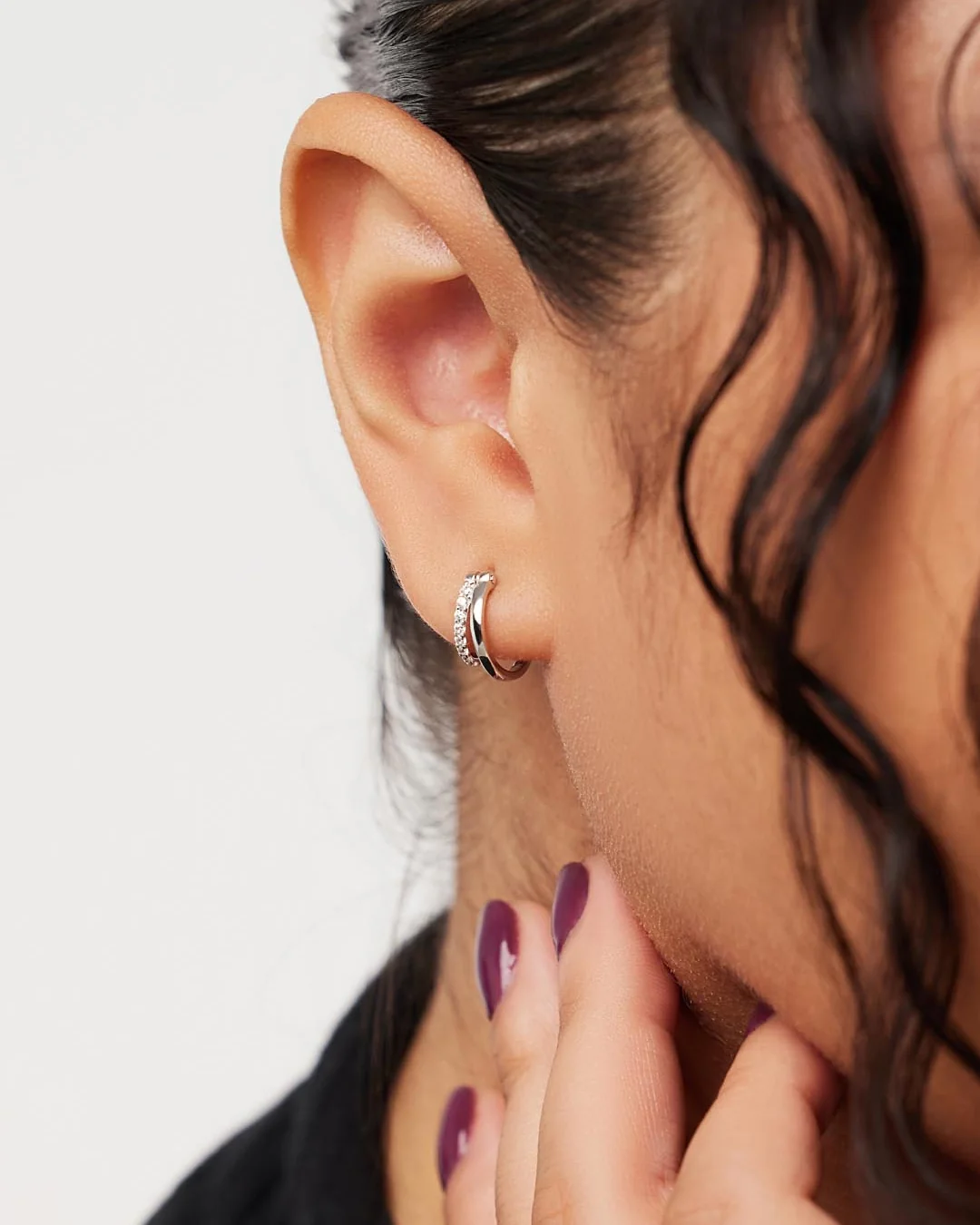 Double Hoop Earrings - Toda Mini Silver - Image 3