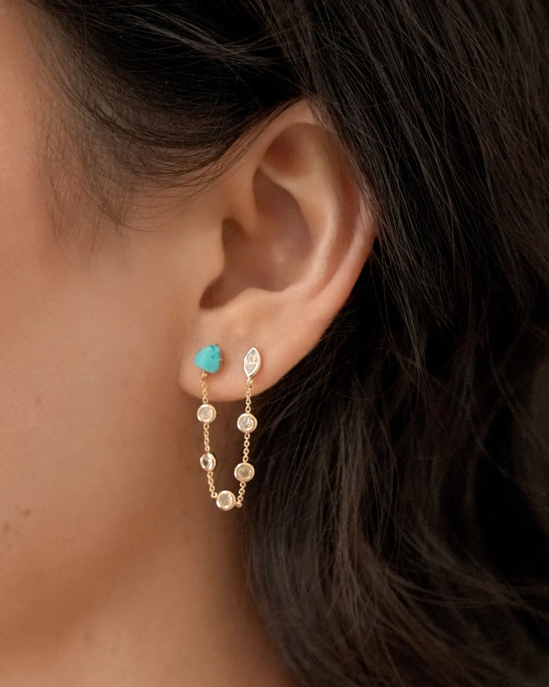 Double Piercing Turquoise Earrings - Image 2