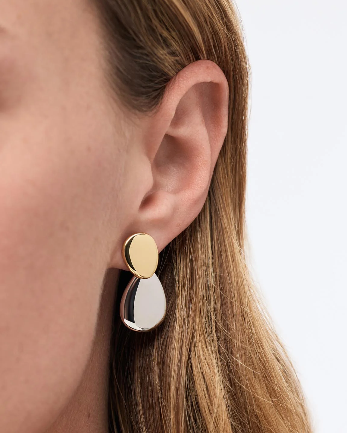 Drop Earrings - Pebble Earrings Two Tone - Image 3