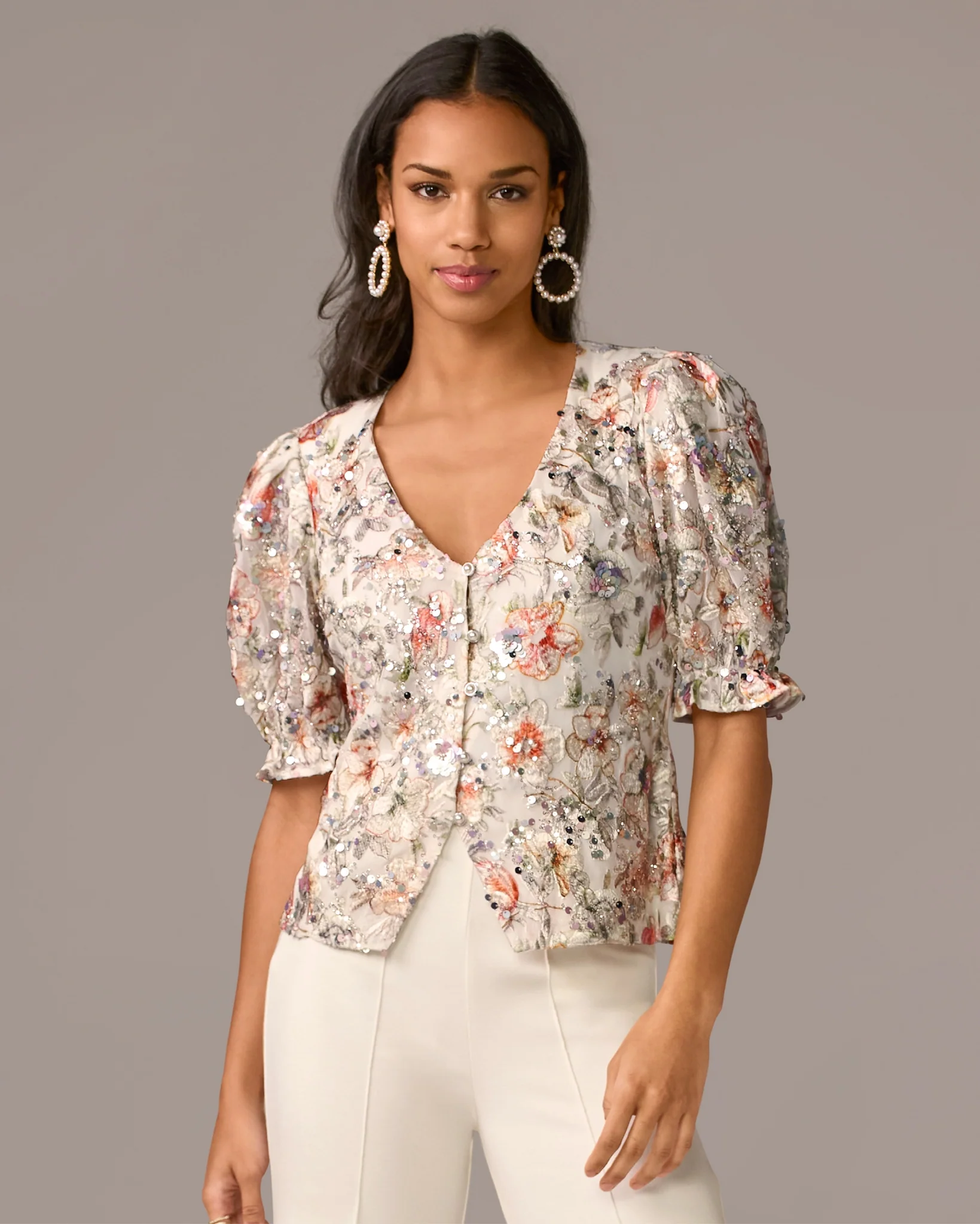 Floral Embellished Knit Top Multi