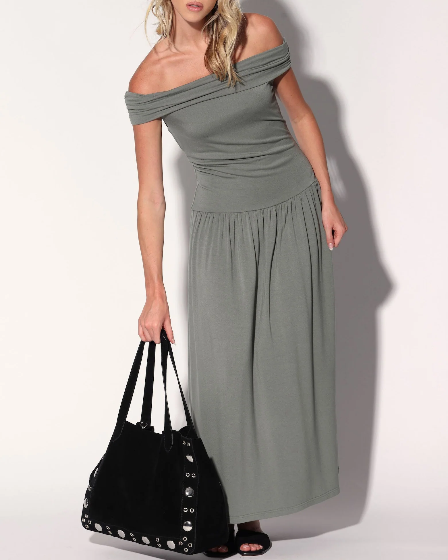 Flynn Studded Tote, Black Suede - Image 2