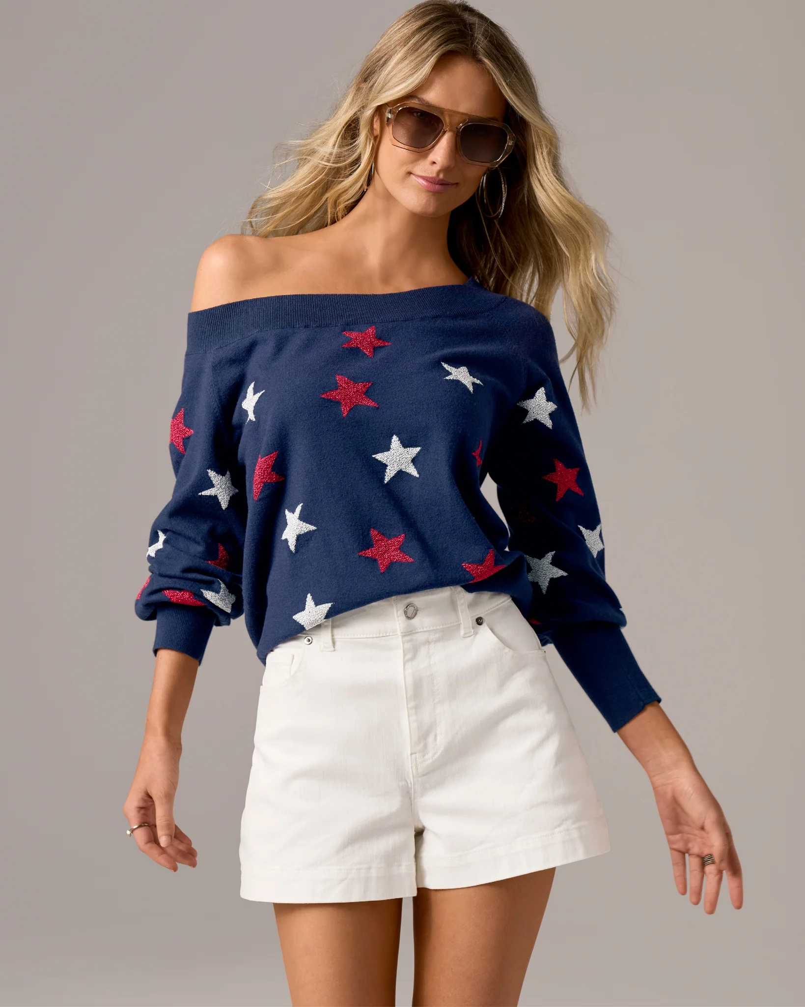 Glittering Star Intarsia Slouchy Sweater Sparkling Stars