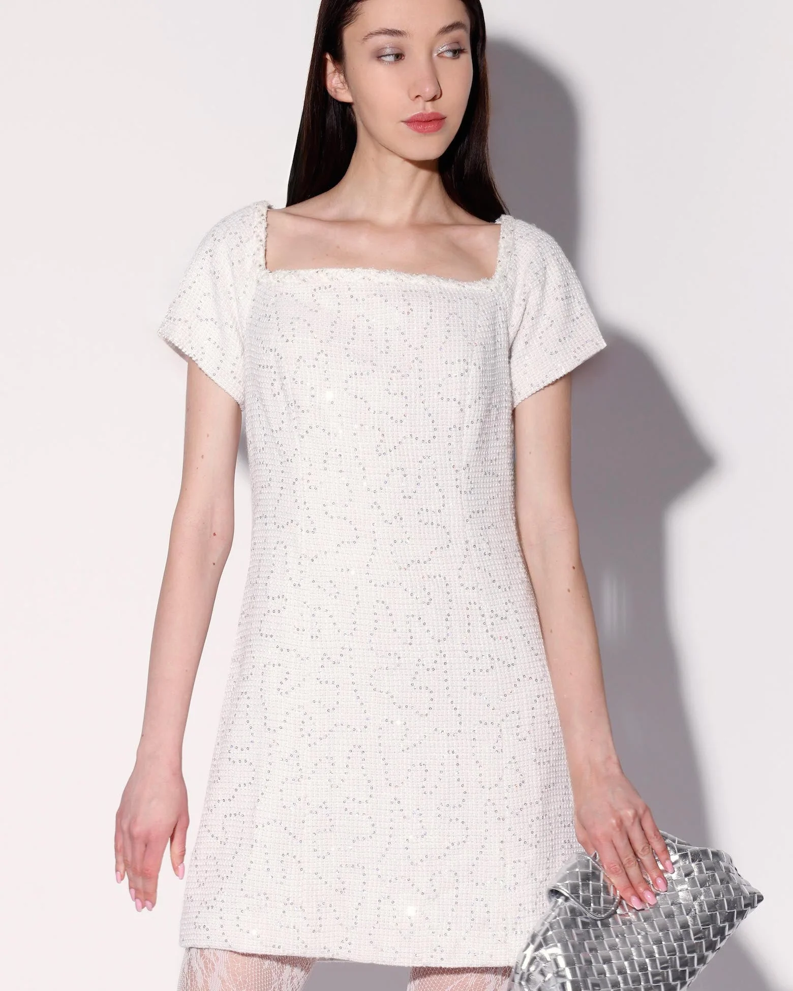 Hayden Dress, White Sparkle Tweed