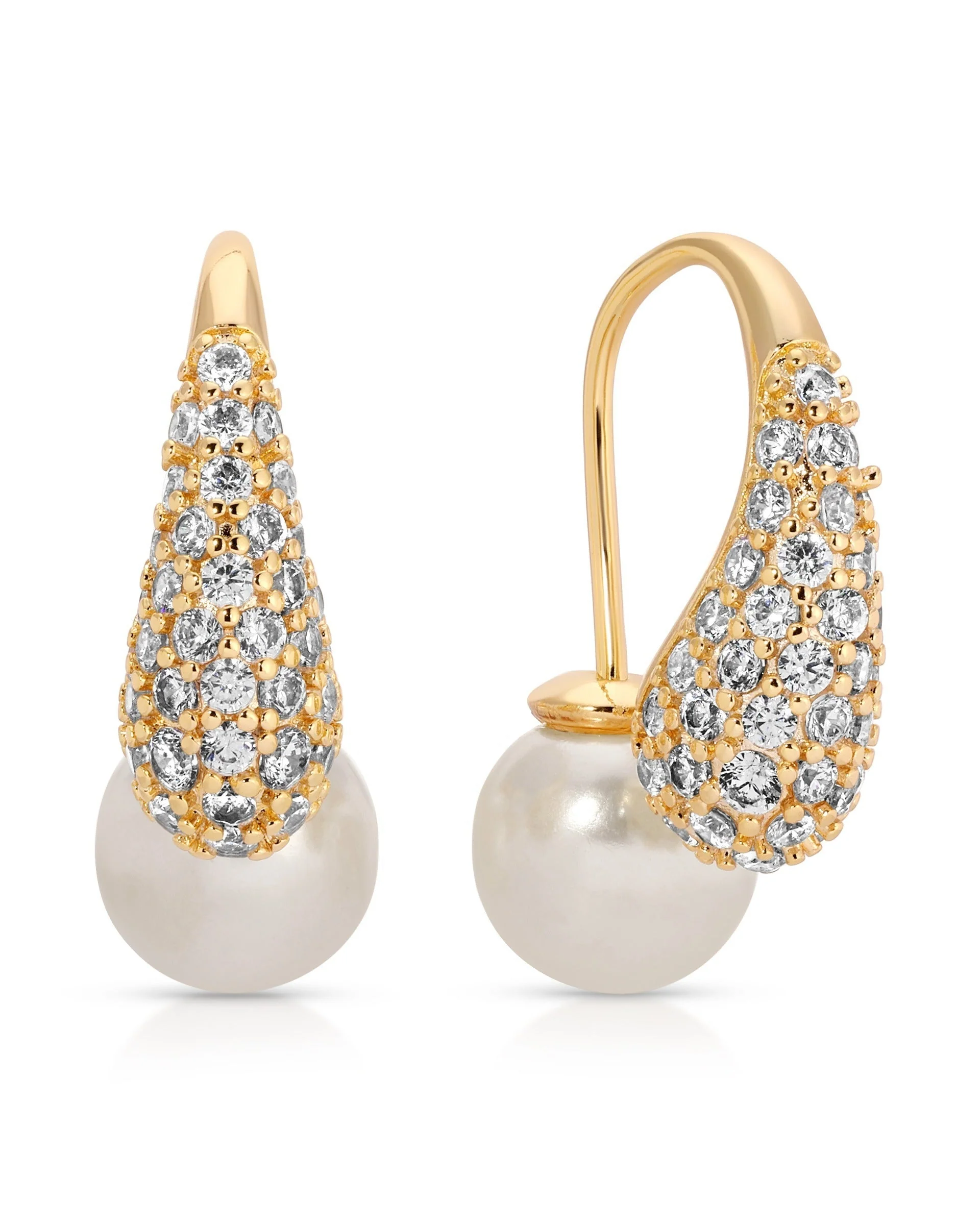 Hooked Pavé and Pearl Earrings