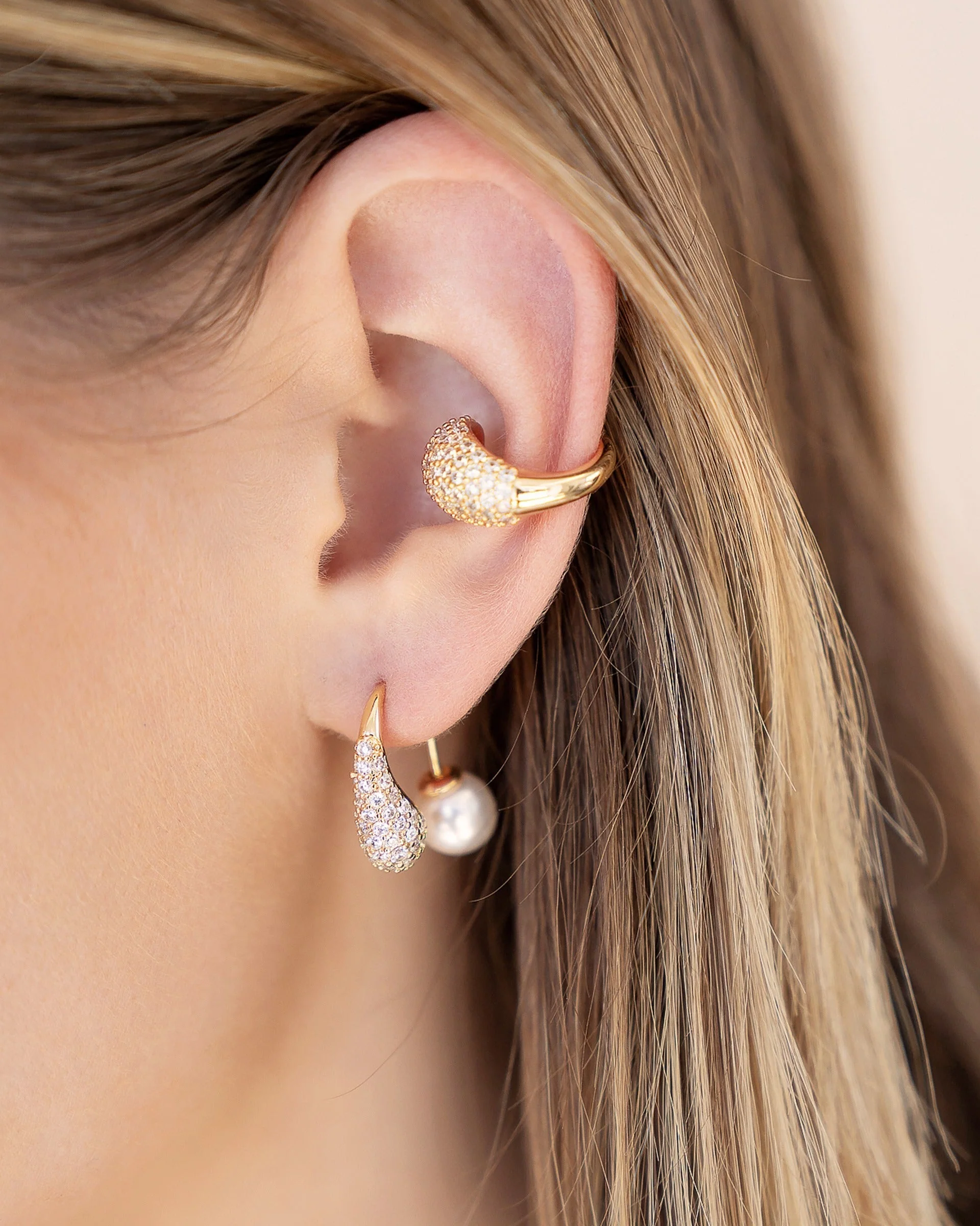 Hooked Pavé and Pearl Earrings - Image 2