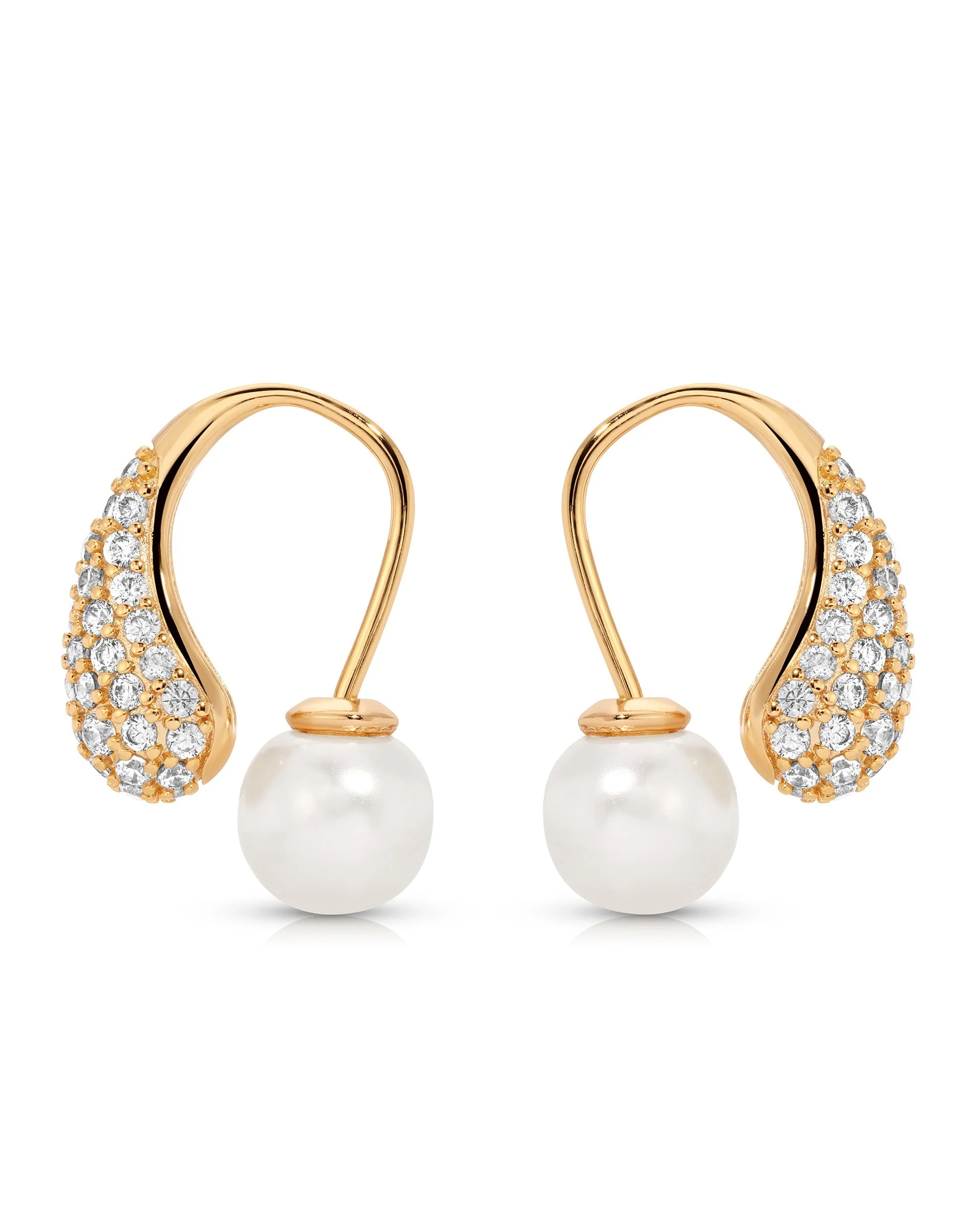 Hooked Pavé and Pearl Earrings - Image 3