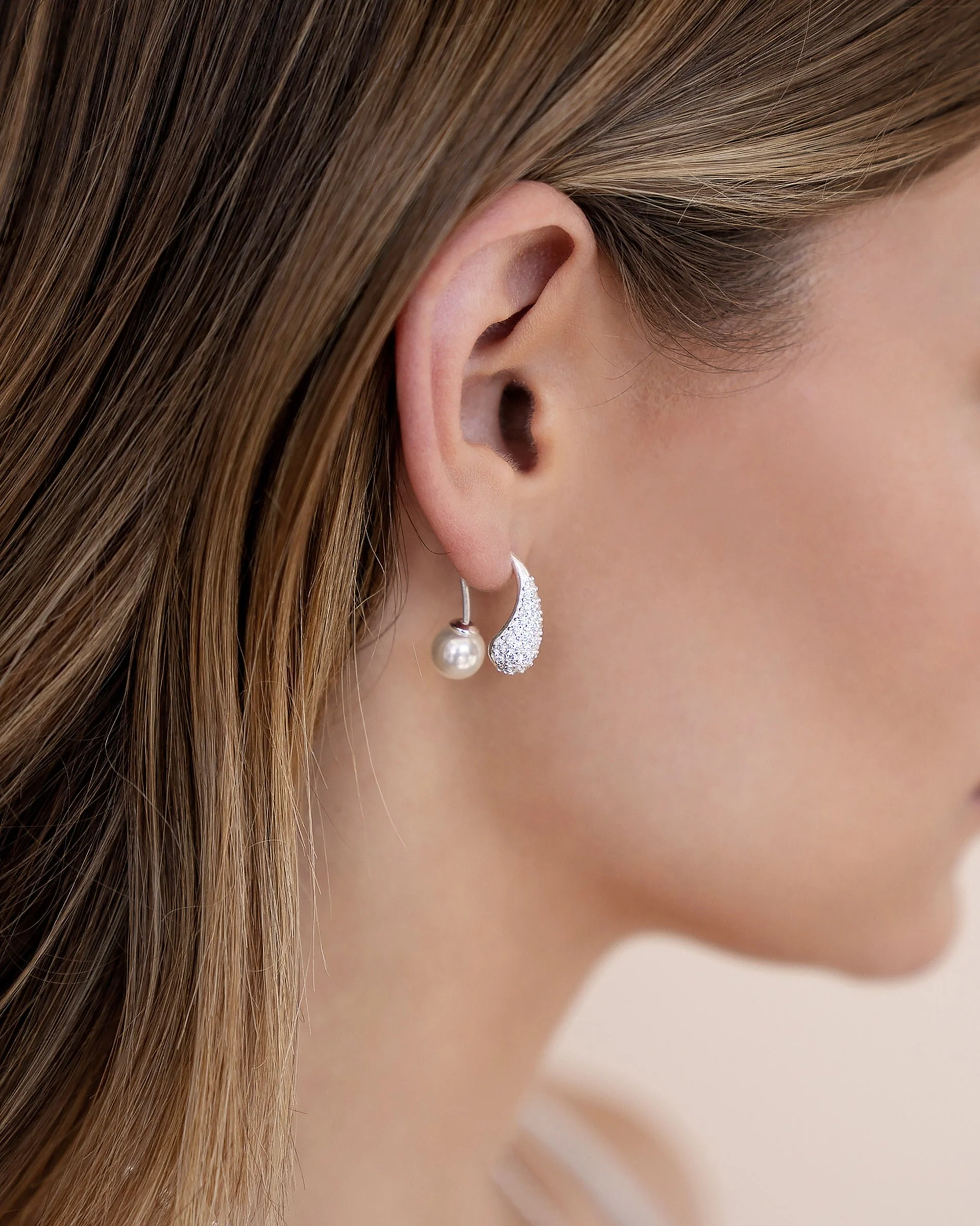 Hooked Pavé and Pearl Earrings - Image 8
