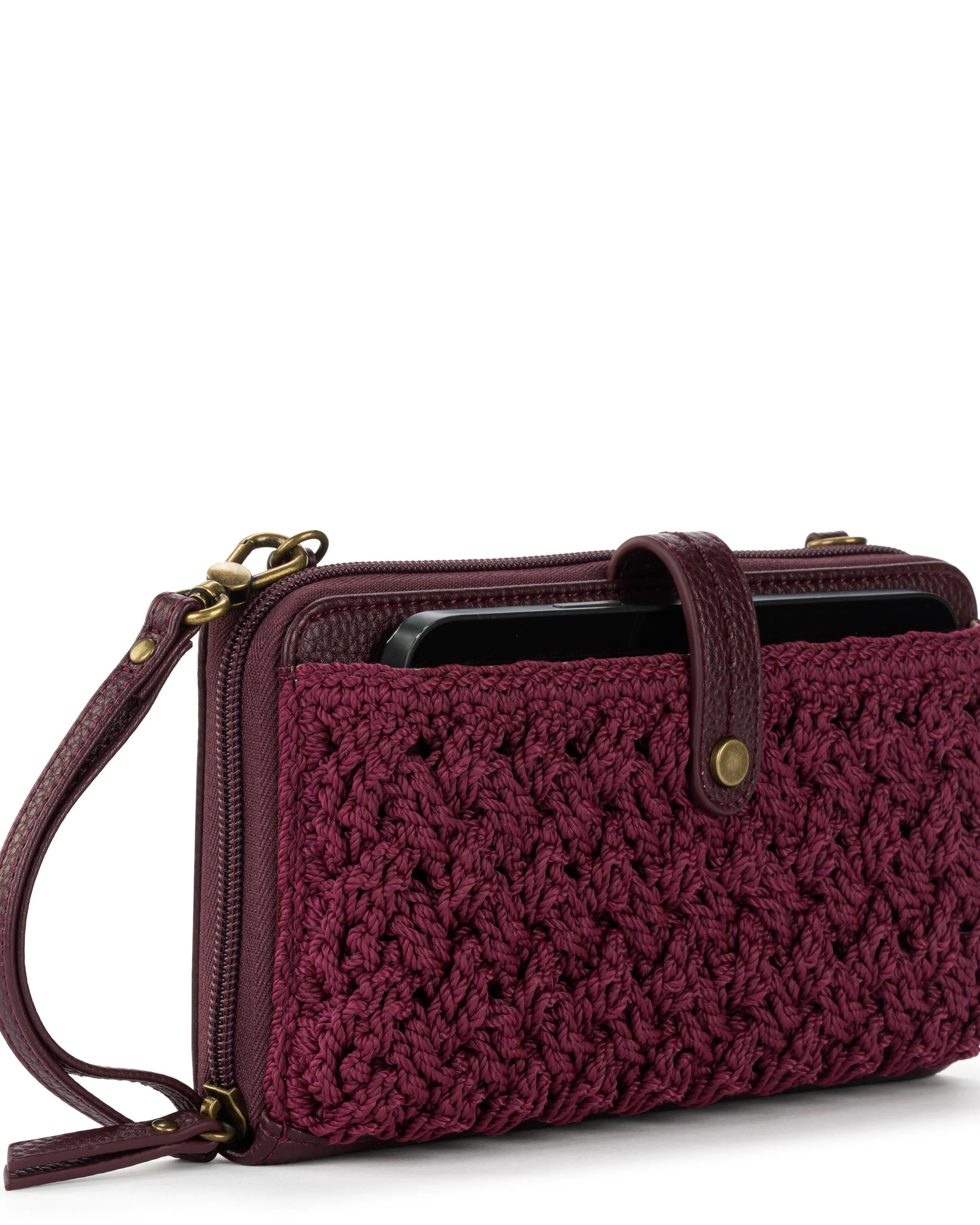 Iris Smartphone Wallet - Hand Crochet - Black Cherry Cozy Weave - Image 3