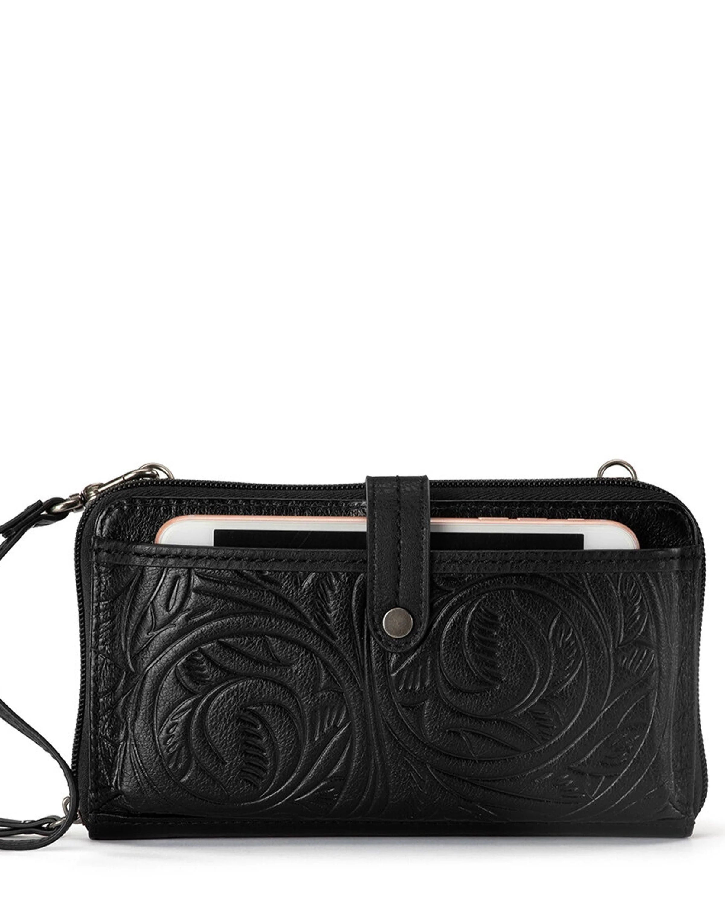 Iris Smartphone Wallet - Leather - Black Leaf Embossed
