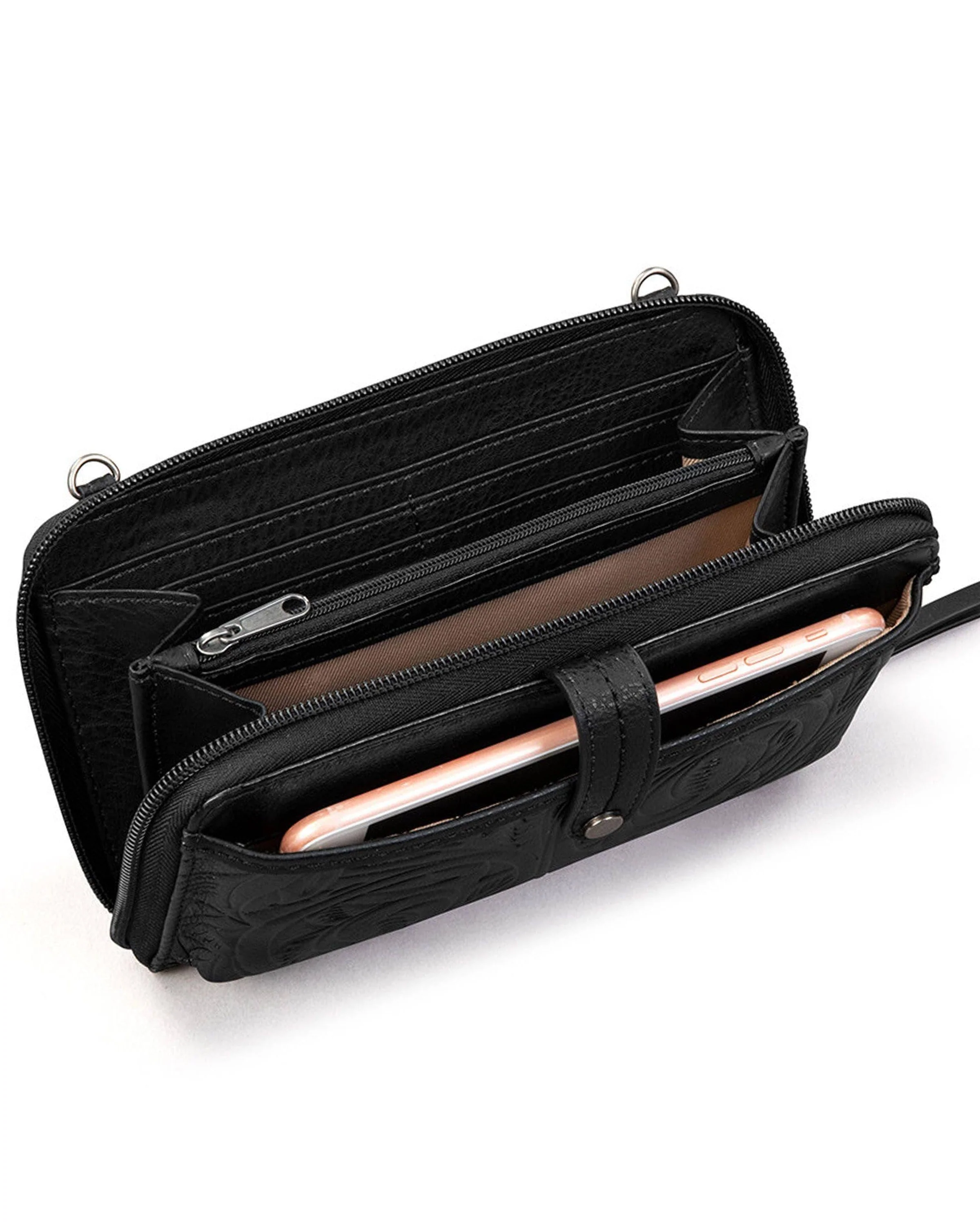 Iris Smartphone Wallet - Leather - Black Leaf Embossed - Image 5