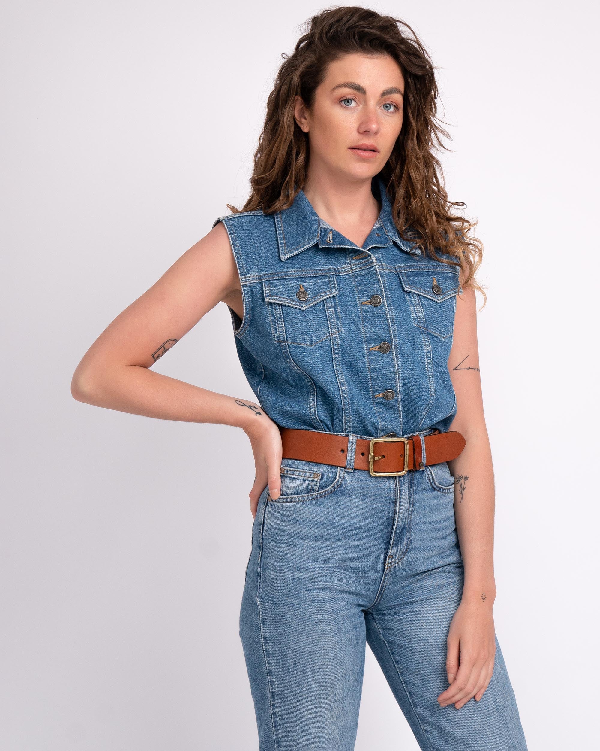 Kaya | Vintage Gold Square Buckle Leather Belt - Image 11