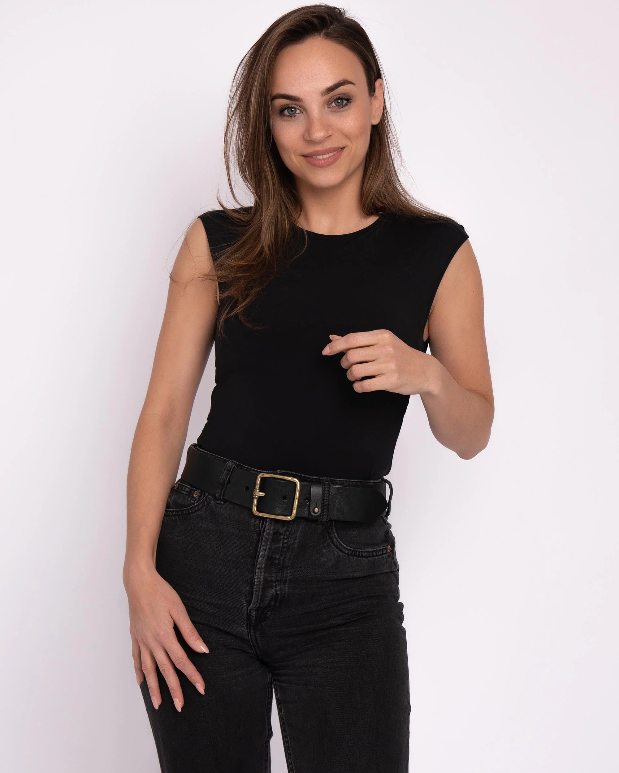Kaya | Vintage Gold Square Buckle Leather Belt - Image 7