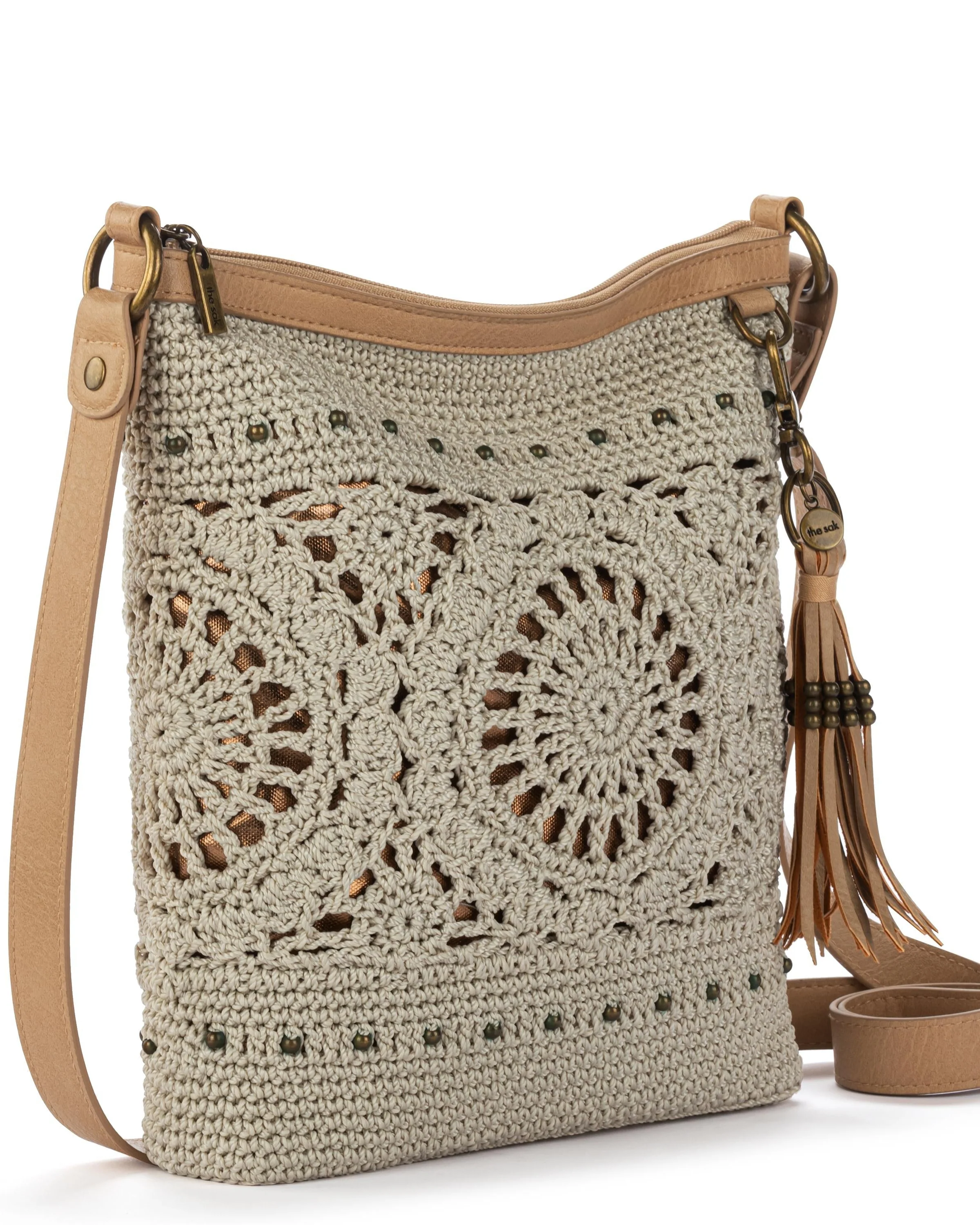 Lucia Crossbody - Hand Crochet - Natural Grey Medallion - Image 3