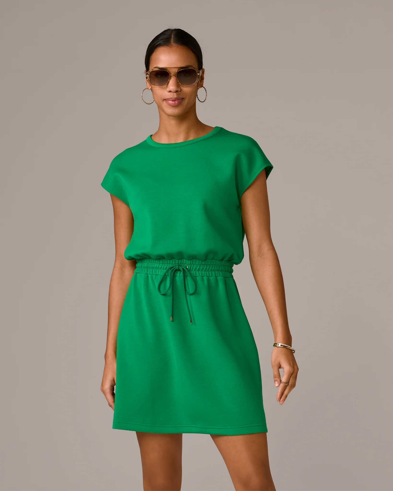 Luxe Lounge Drop Shoulder Blouson Dress Monaco Green