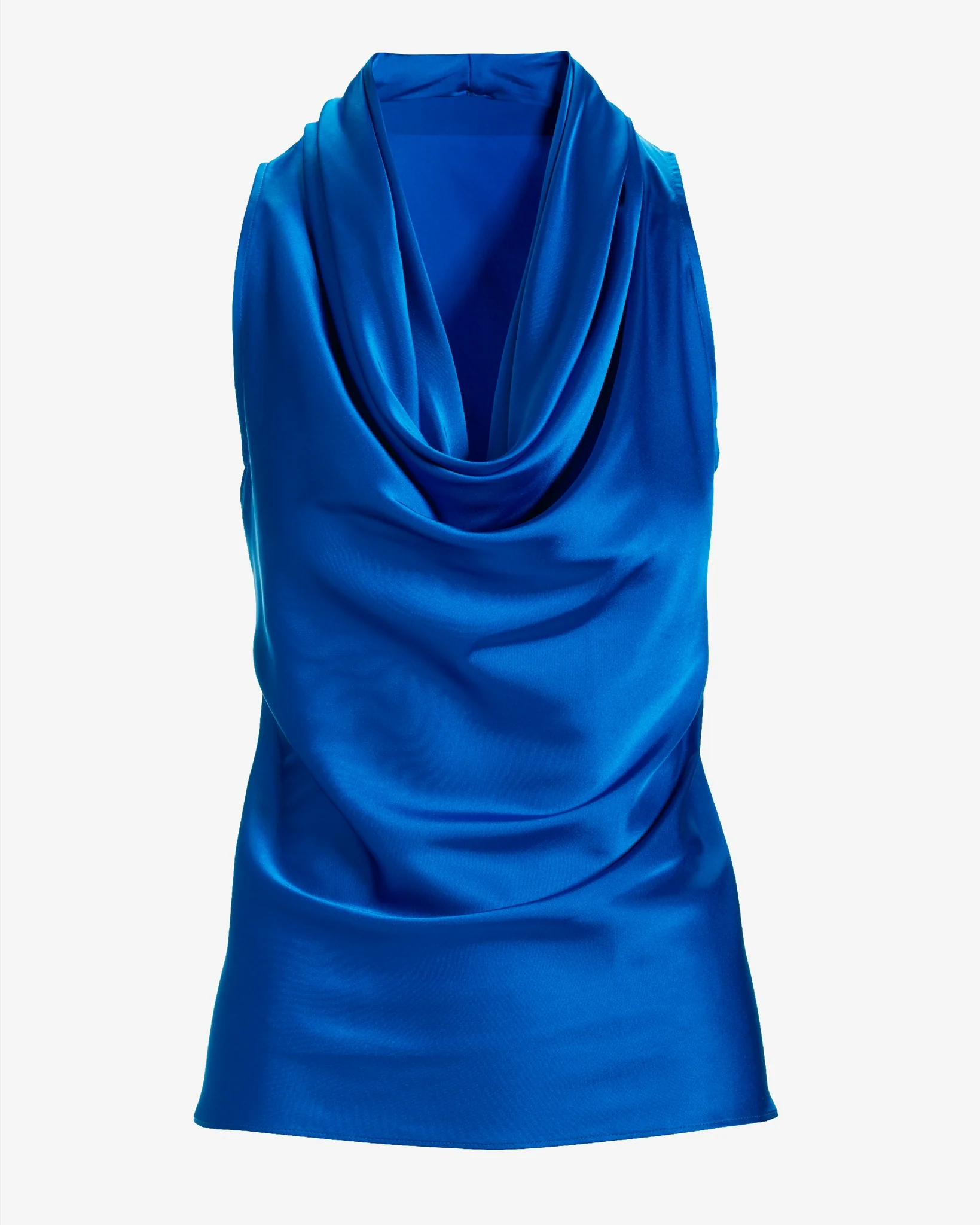 Marilyn Cowl-Neck Charmeuse Blouse Lapis Blue - Image 2