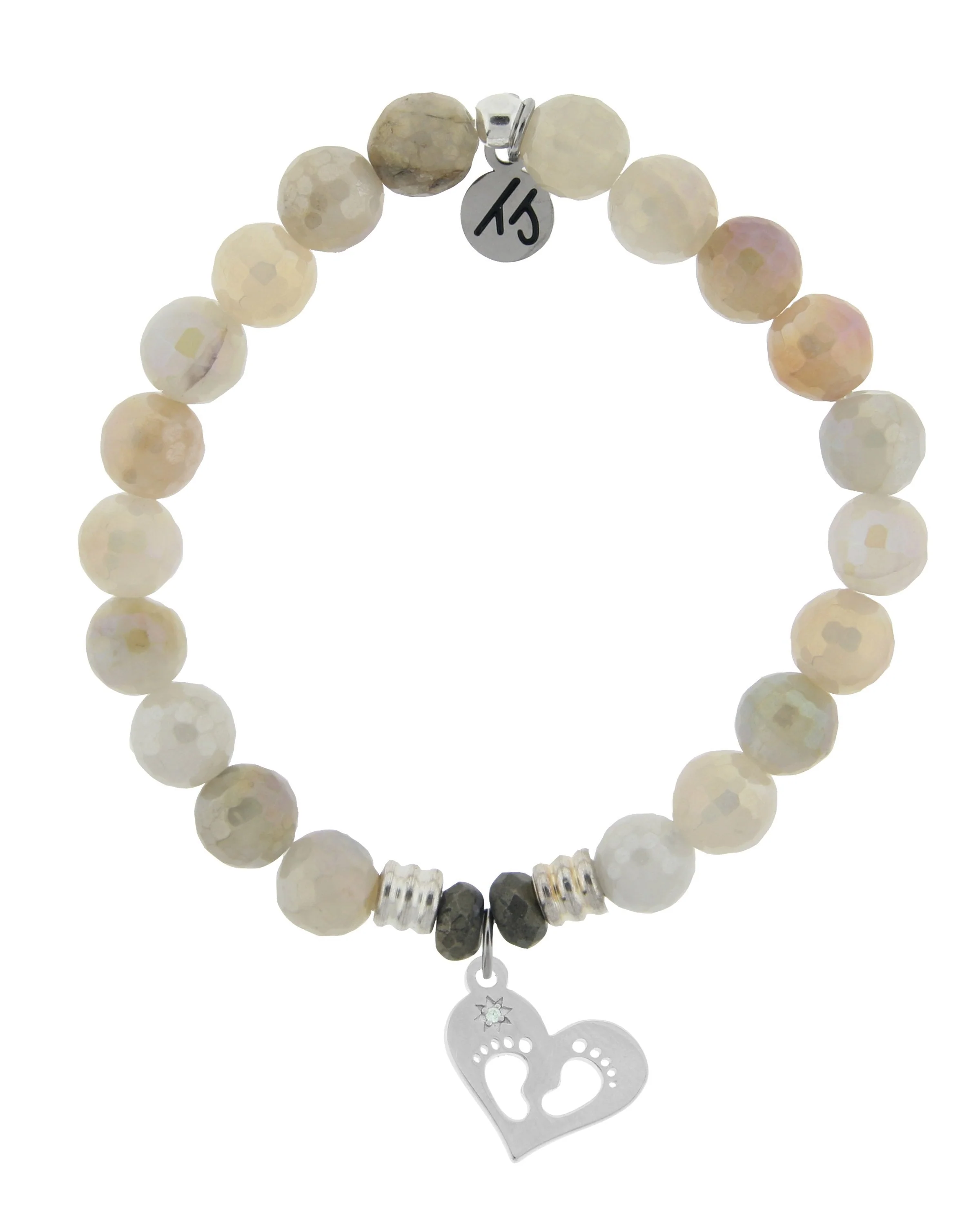 Moonstone Gemstone Bracelet with Baby Feet Sterling Silver Charm