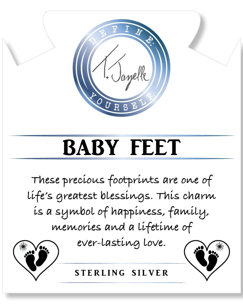 Moonstone Gemstone Bracelet with Baby Feet Sterling Silver Charm - Image 2