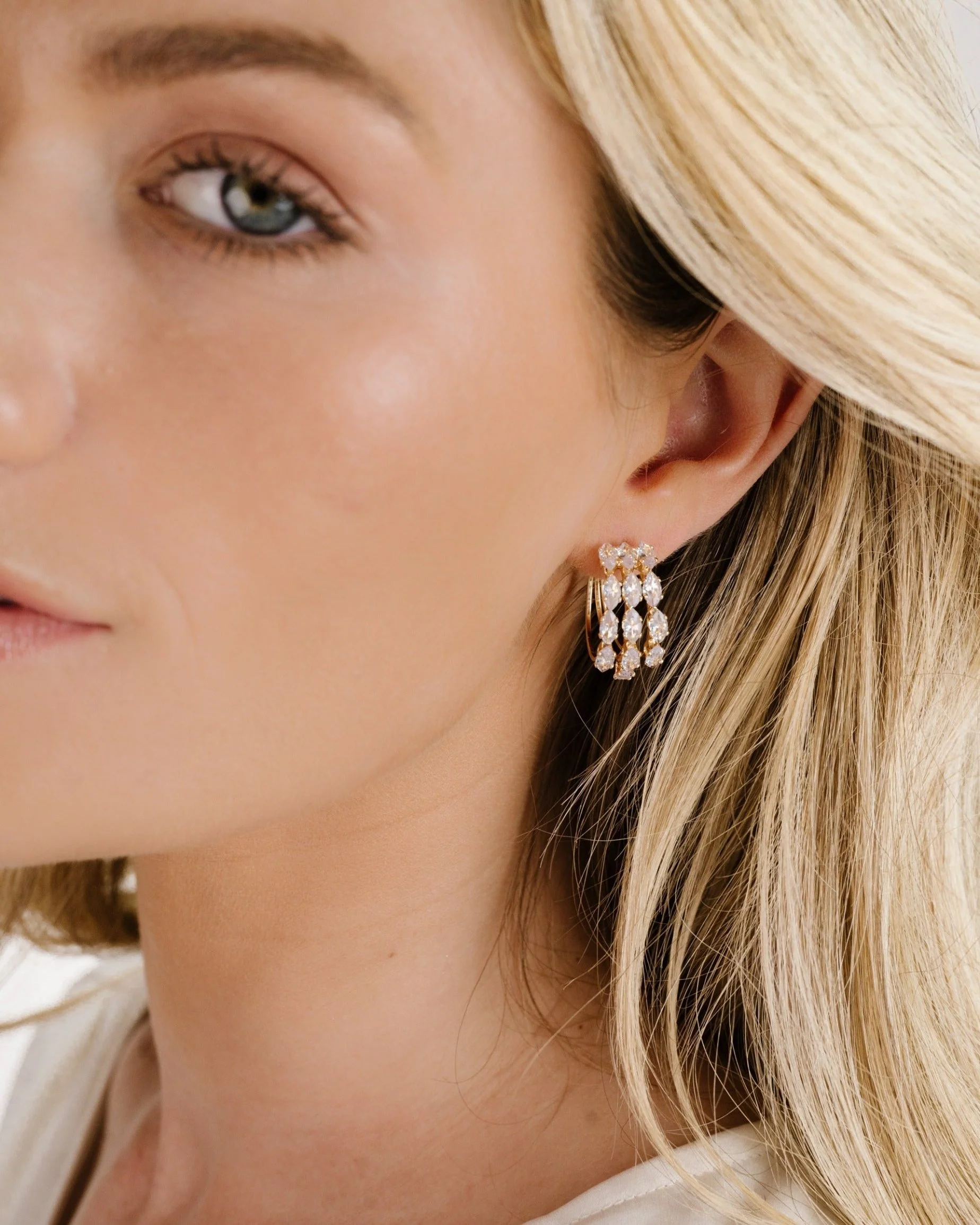 Multi-Crystal Huggie Hoop Earrings - Image 2