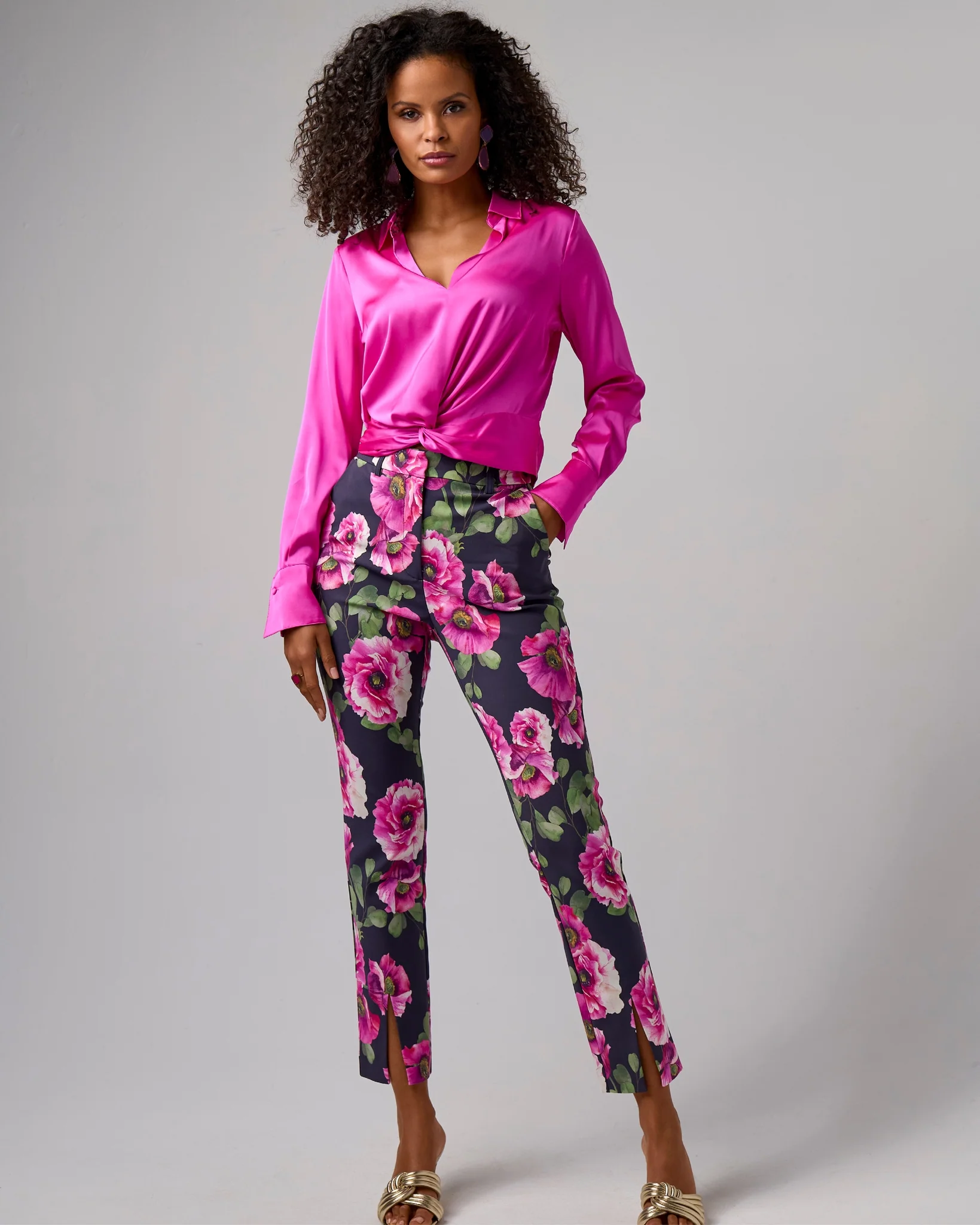Newport Modern Slim Straight Leg Slit Front Print Trouser Pant Proper Poppies