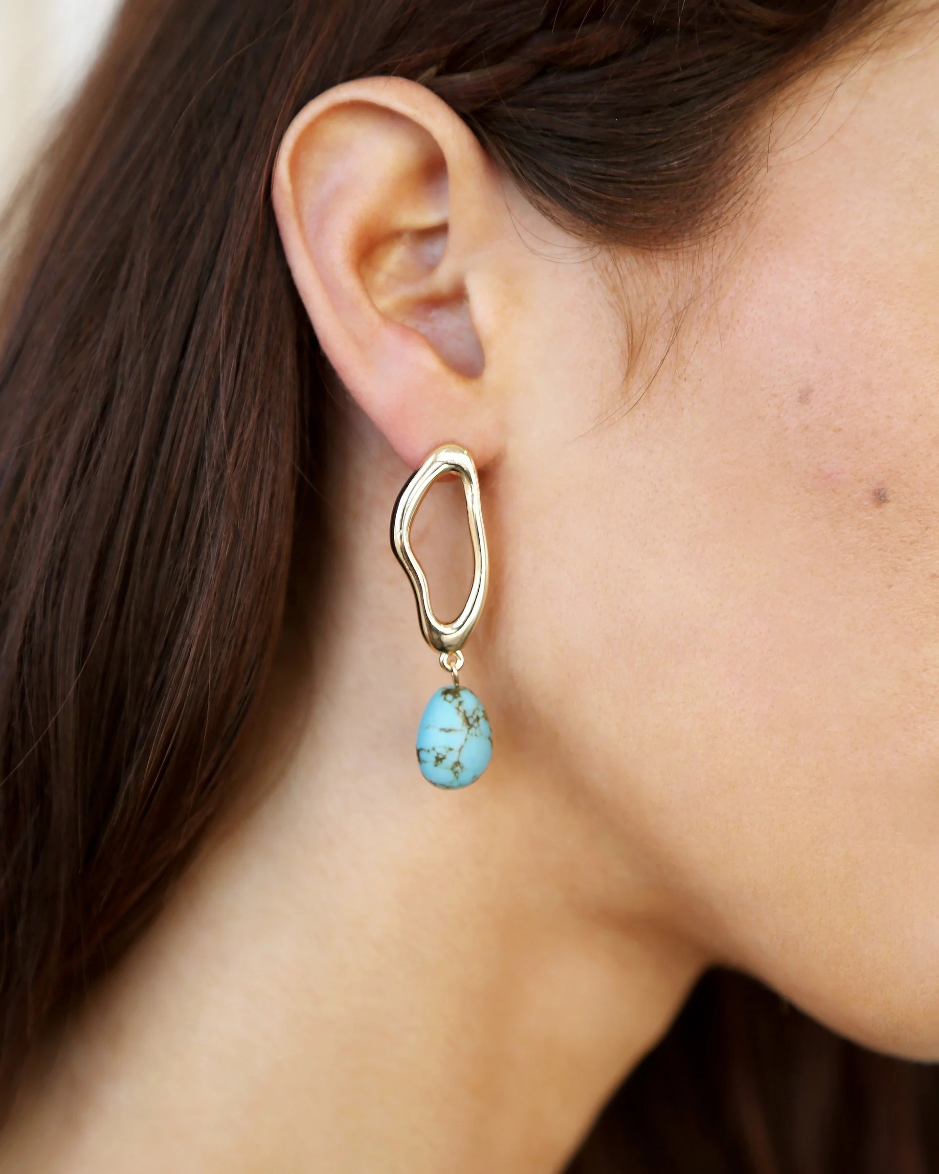 Open Circle Turquoise Dangle Earrings - Image 2
