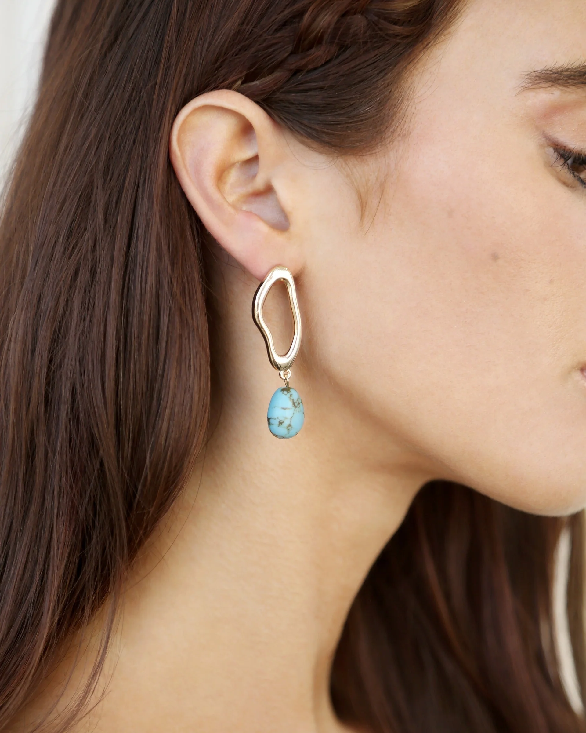 Open Circle Turquoise Dangle Earrings - Image 6
