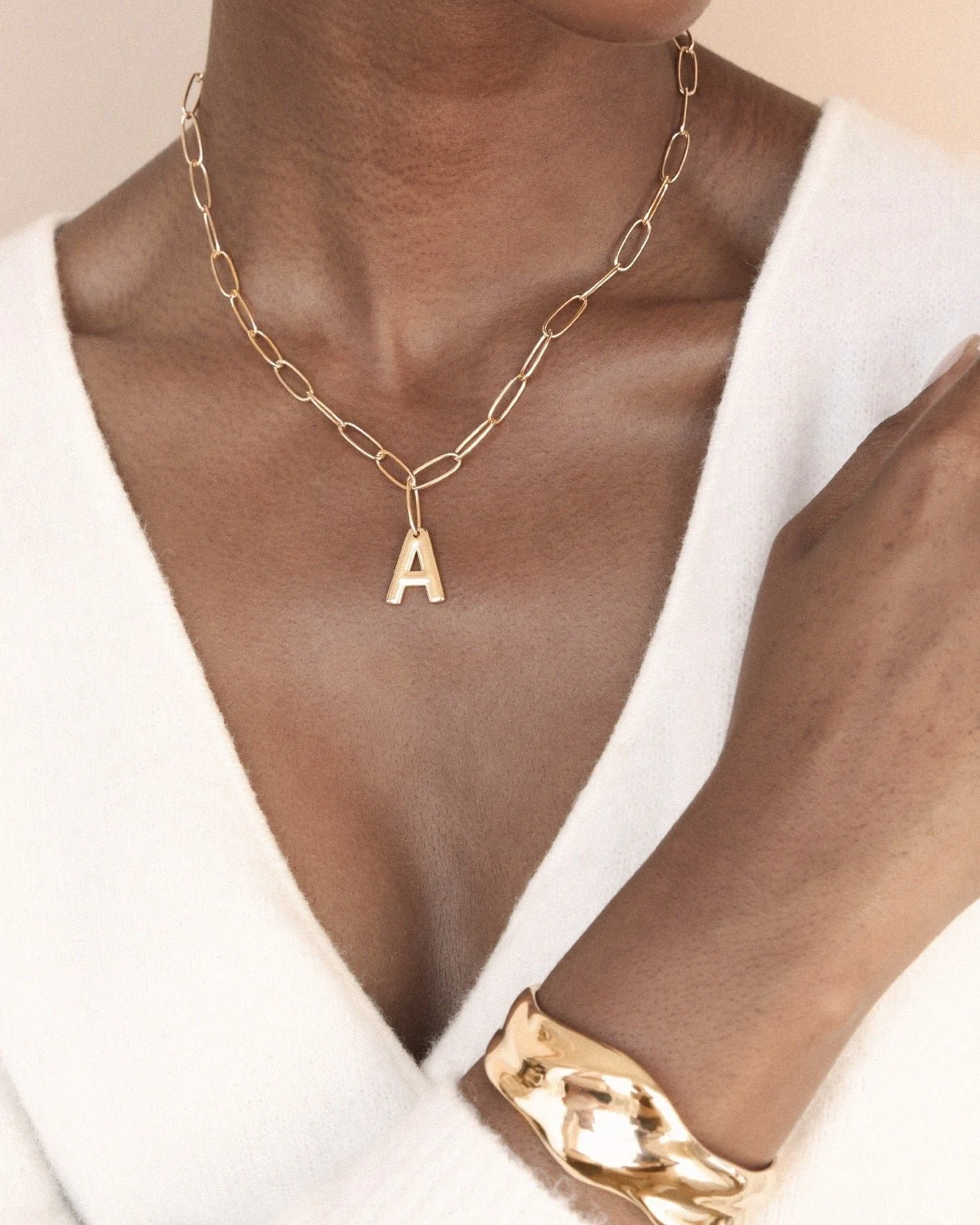 Paperclip Link Initial Necklace - Image 4