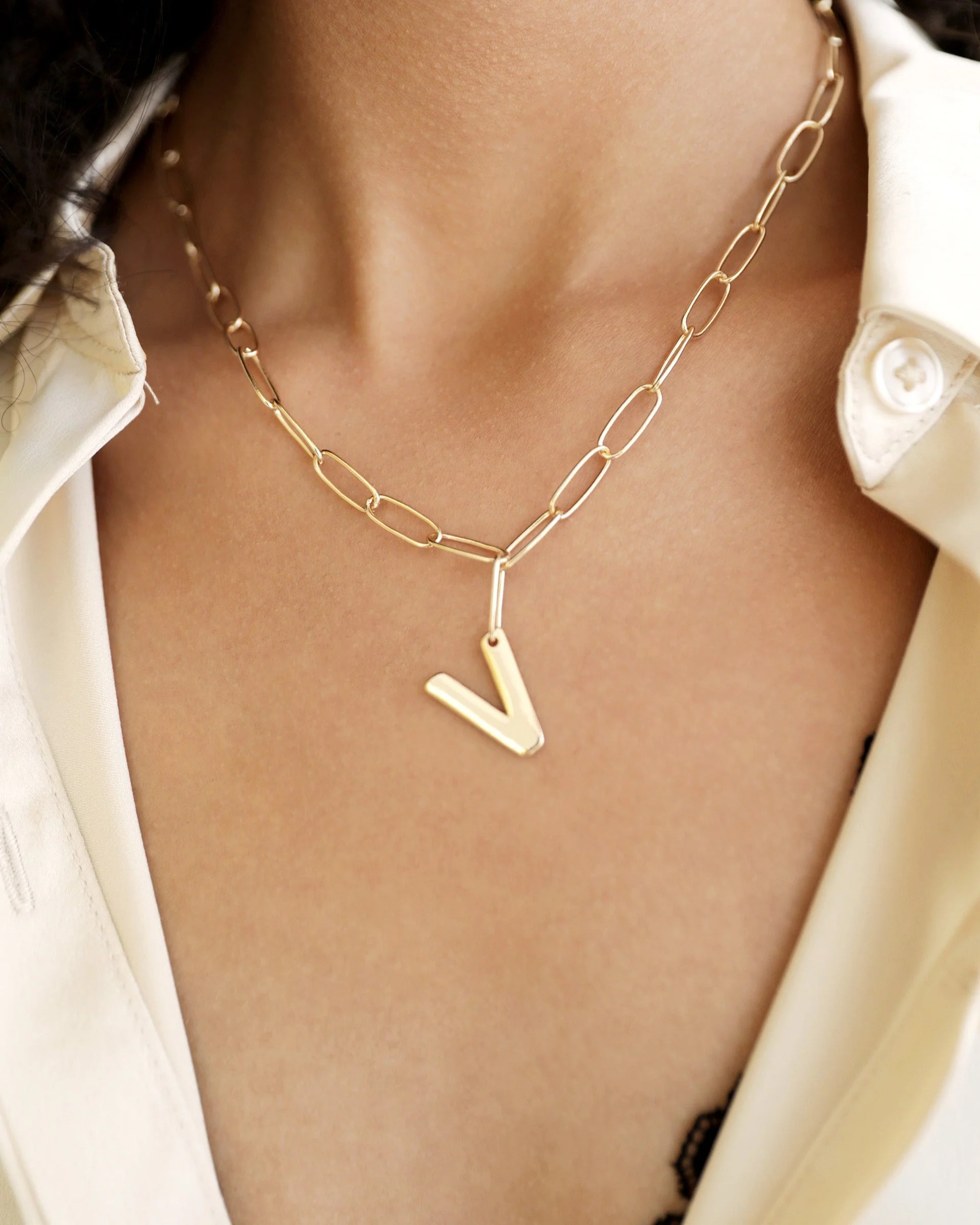 Paperclip Link Initial Necklace - Image 8