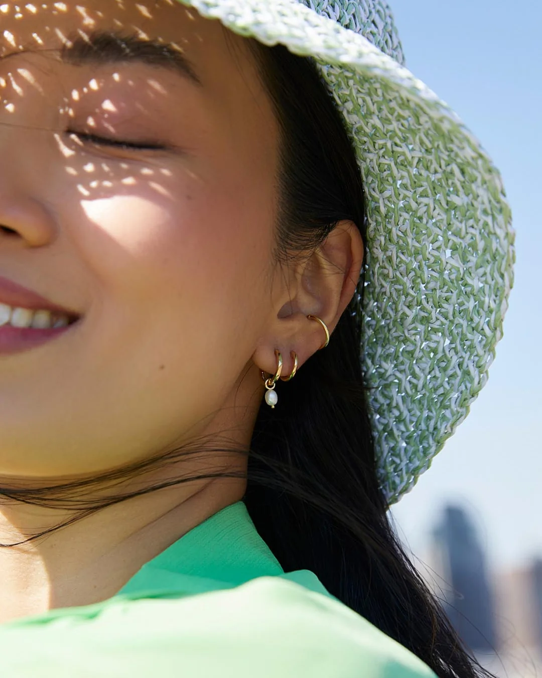 Pearl Huggie Hoops - Frida - Image 5