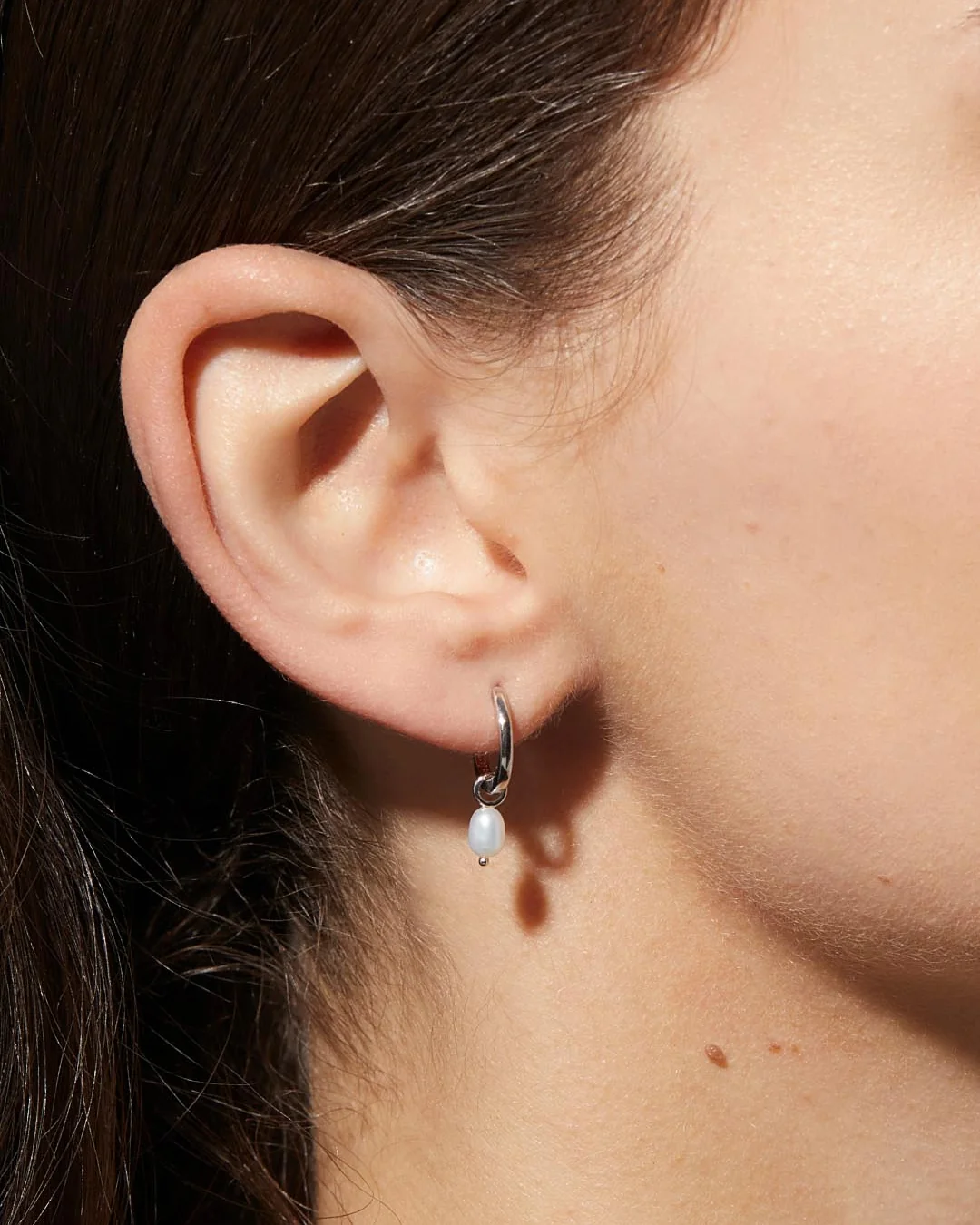Pearl Huggie Hoops - Frida Silver - Image 2