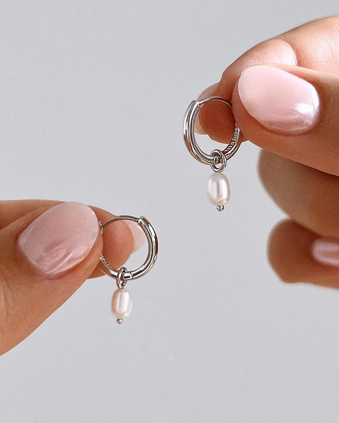 Pearl Huggie Hoops - Frida Silver - Image 5