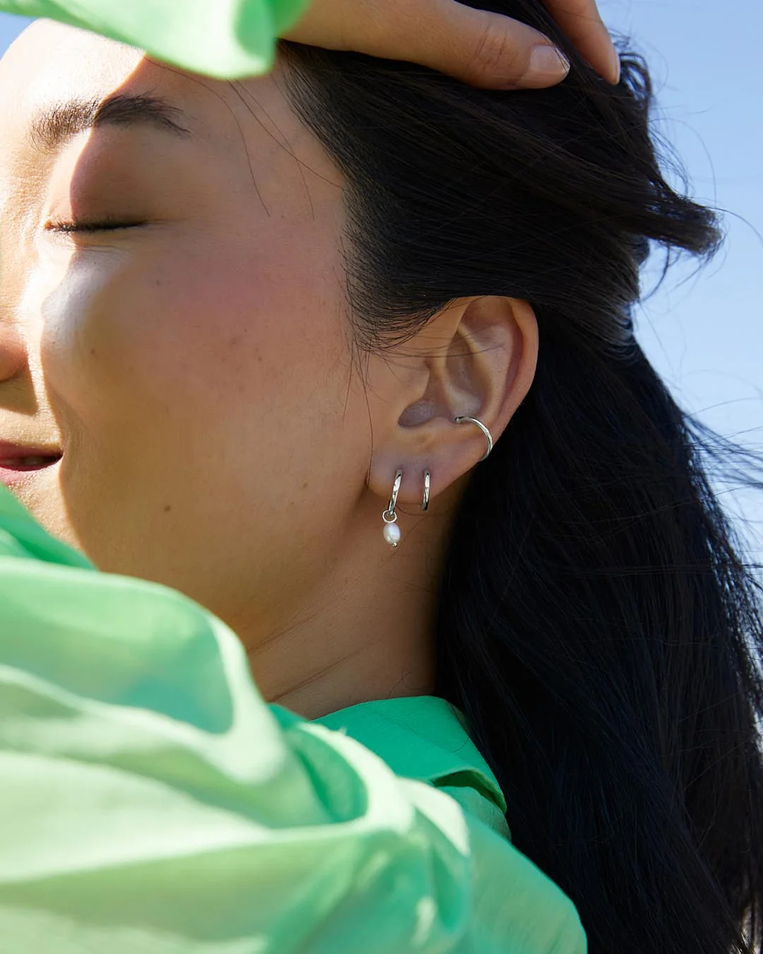 Pearl Huggie Hoops - Frida Silver - Image 6