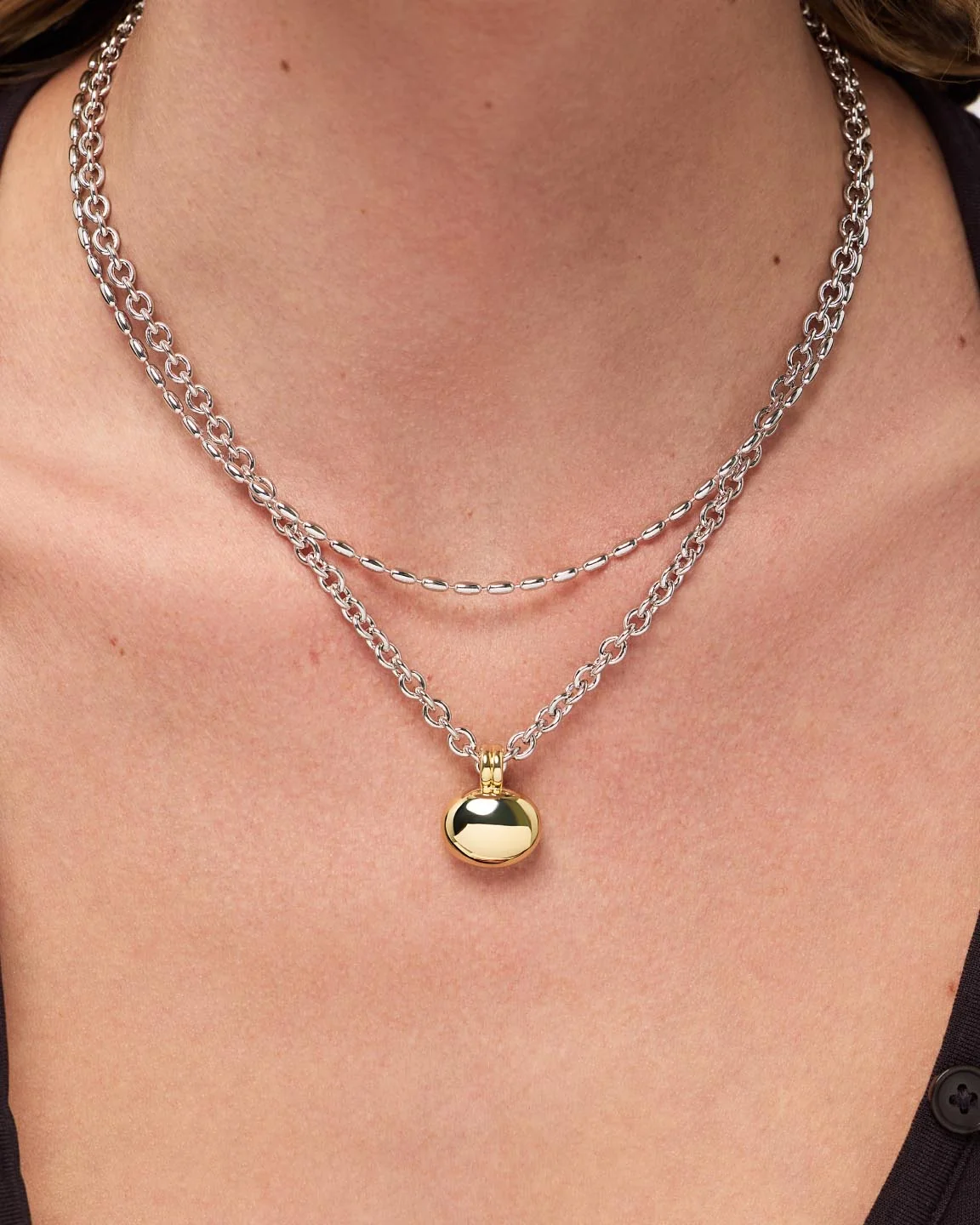 Pendant Necklace - Pebble Statement Two Tone - Image 2