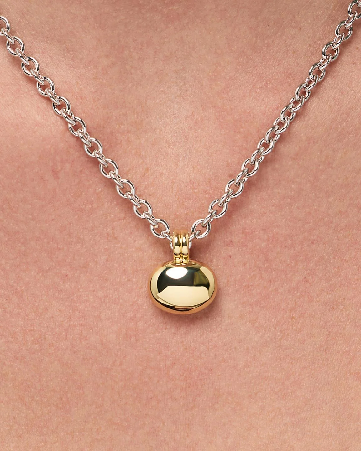 Pendant Necklace - Pebble Statement Two Tone - Image 3