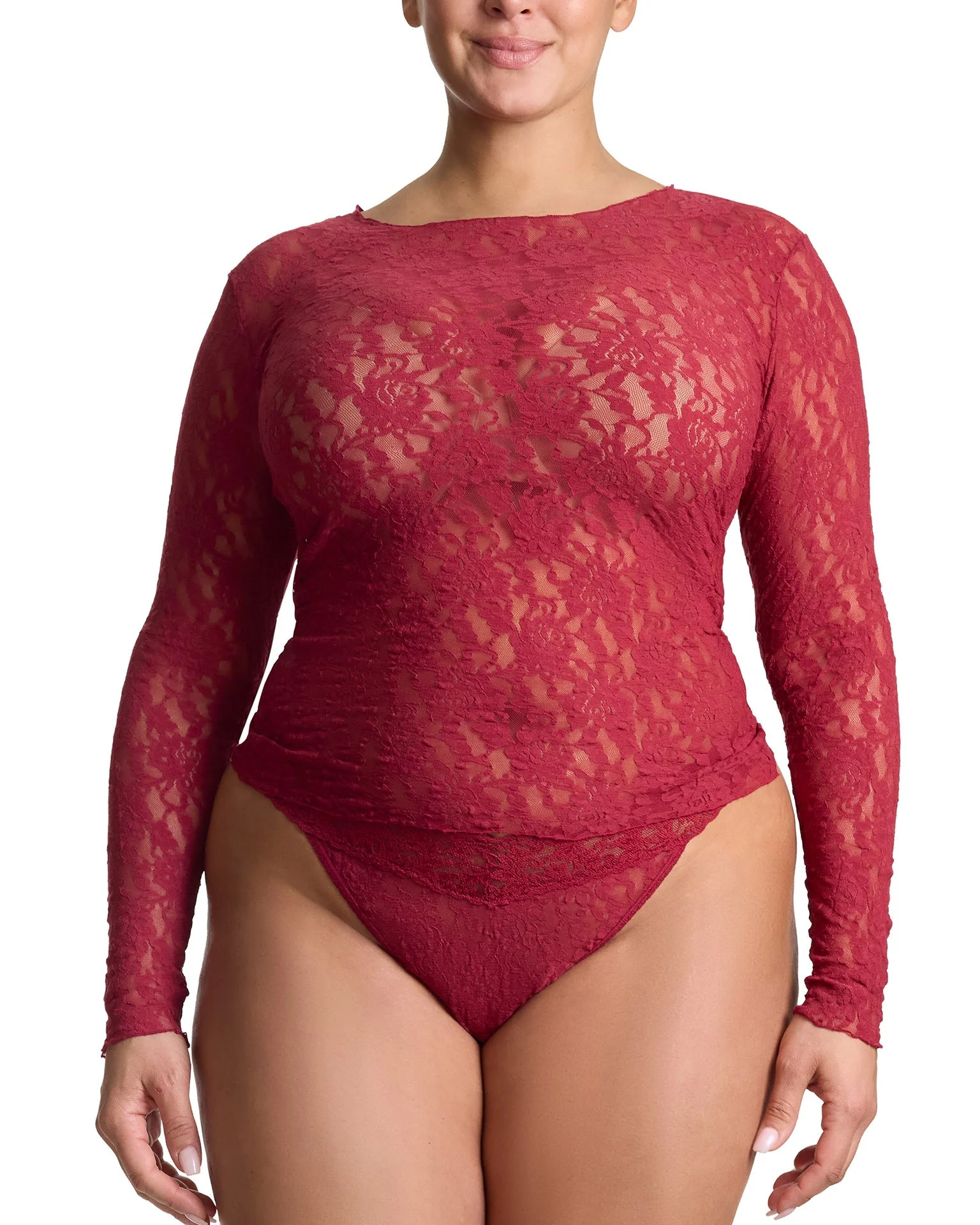 Plus Size Signature Lace® Long Sleeve Top Wild Berries Red - Image 4
