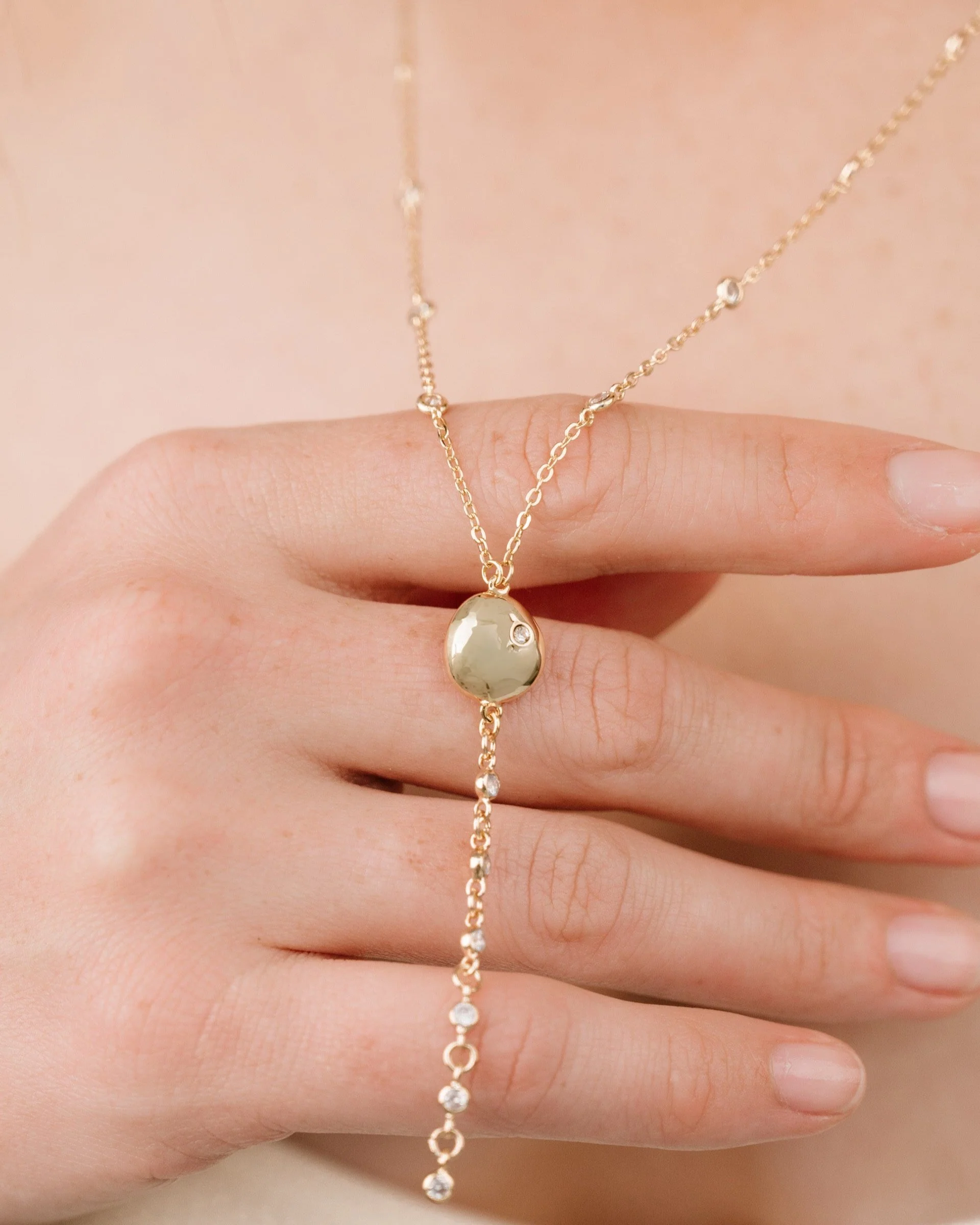 Polished Pebble Crystal Chain Lariat - Image 4