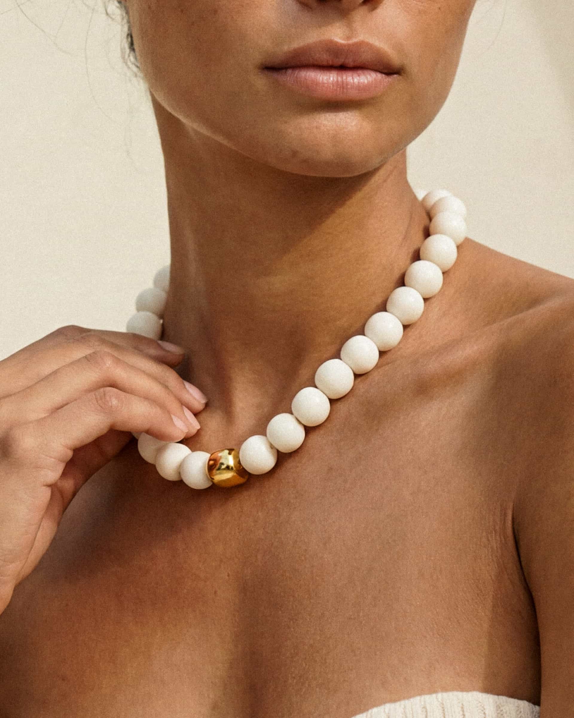 Power Bead Statement Necklace in Bone - Image 4