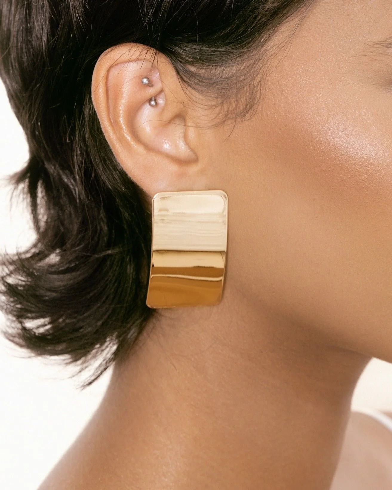 Rectangle Metal Stud Earrings - Image 2