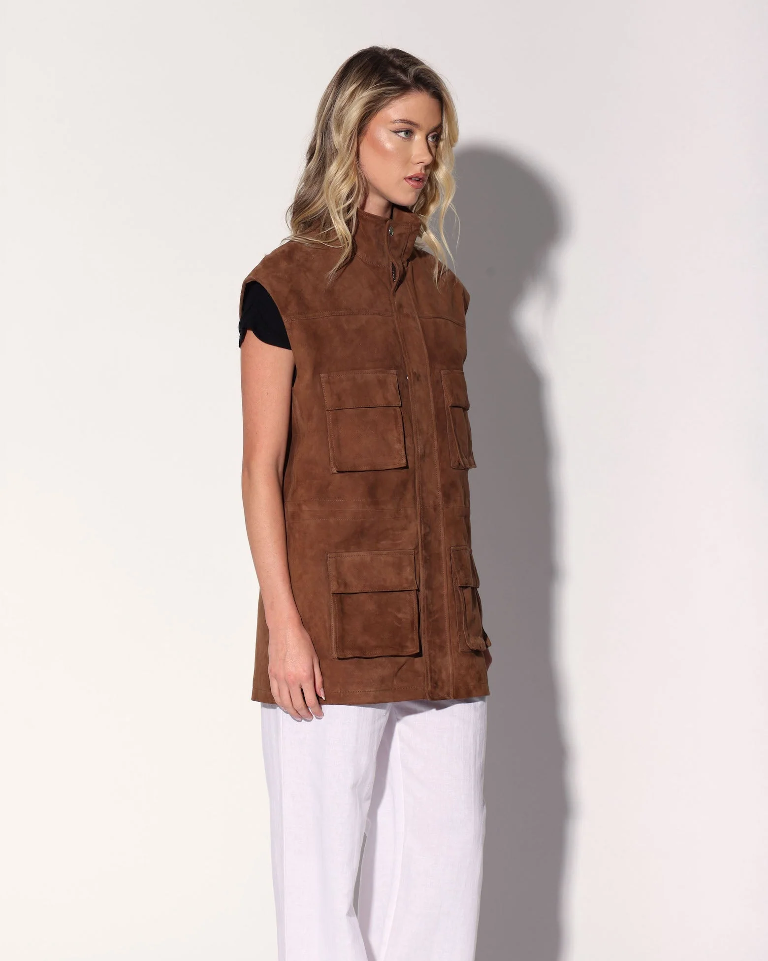 Renata Vest, Chestnut Suede - Leather - Image 3